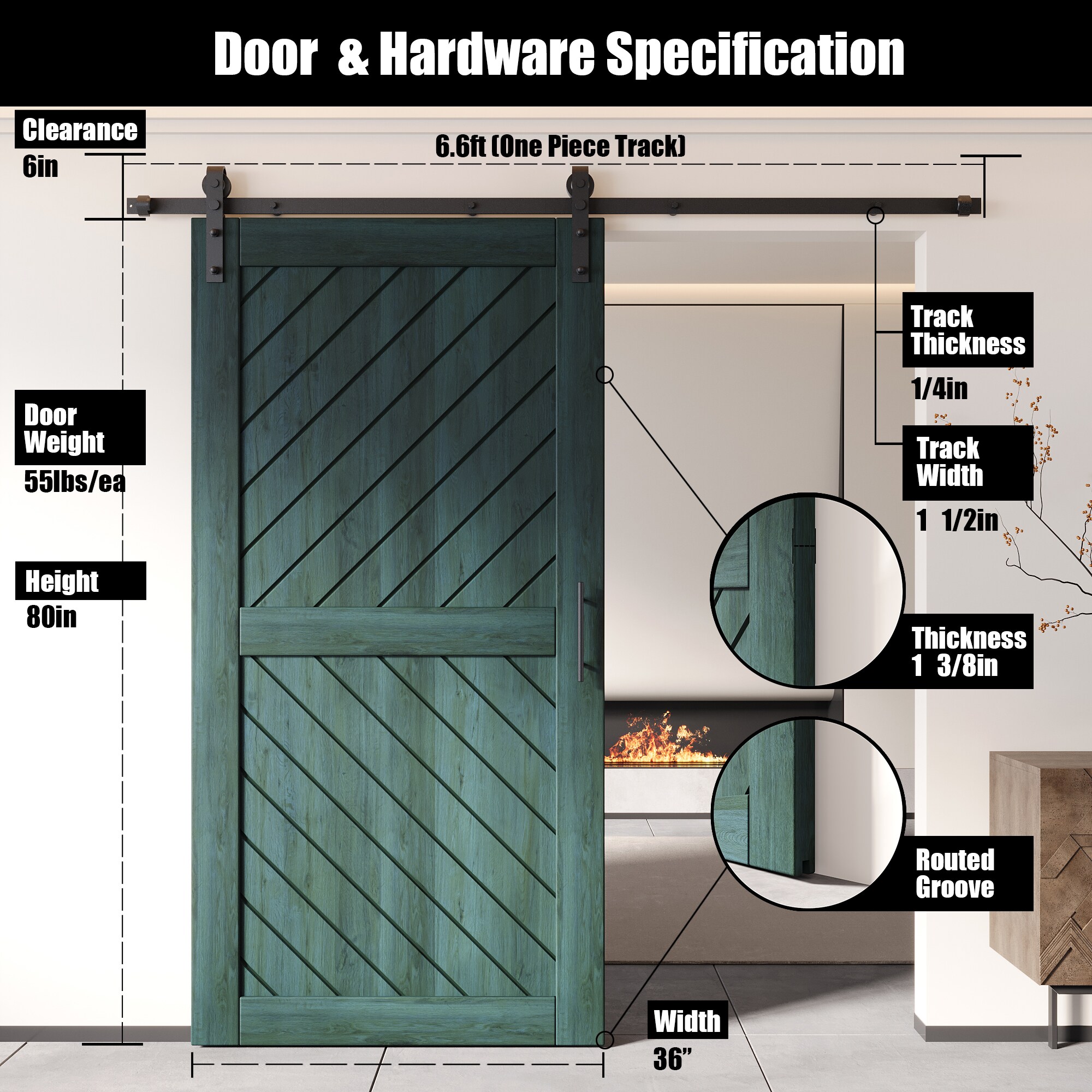 HOMACER YT1H079C-XT3-3680-RP Barn-Doors - View #2