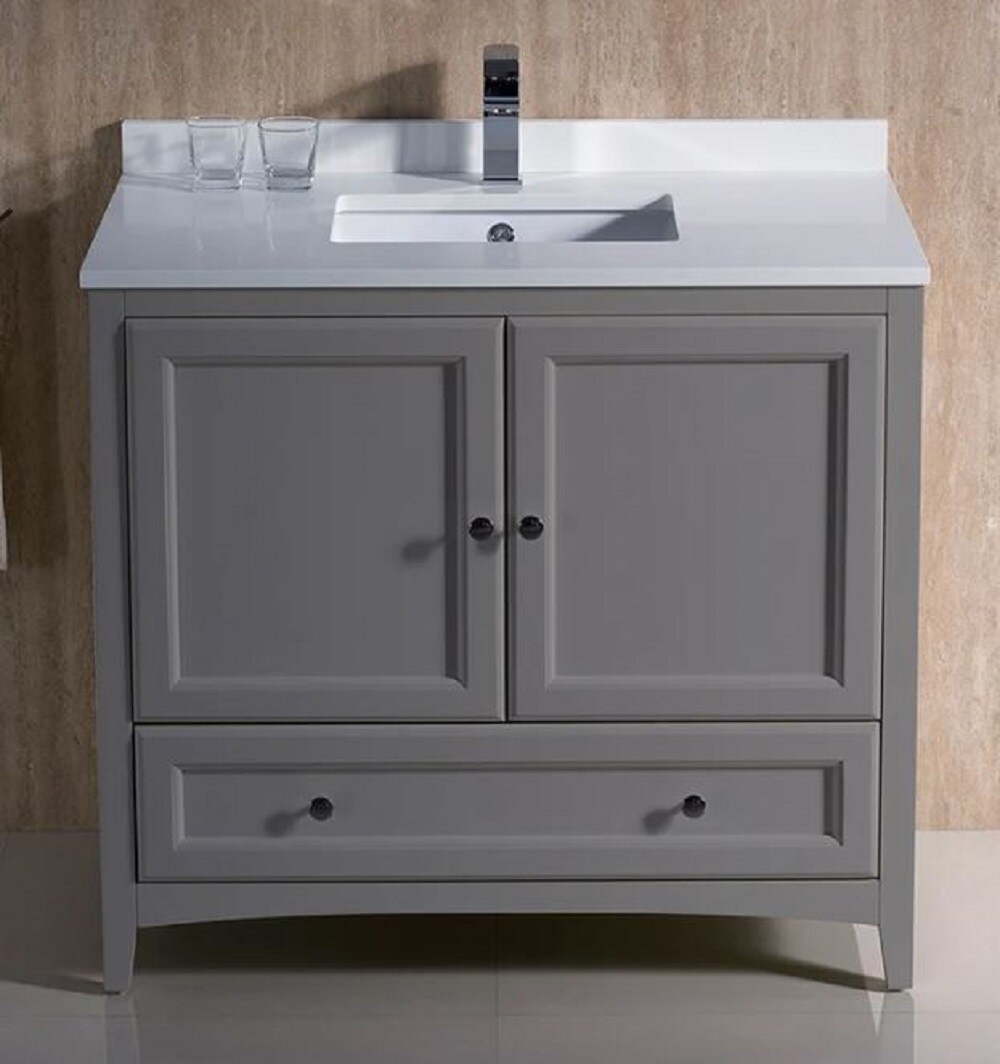 Oxford 36" Gray Quartz Stone Freestanding Single Sink Vanity