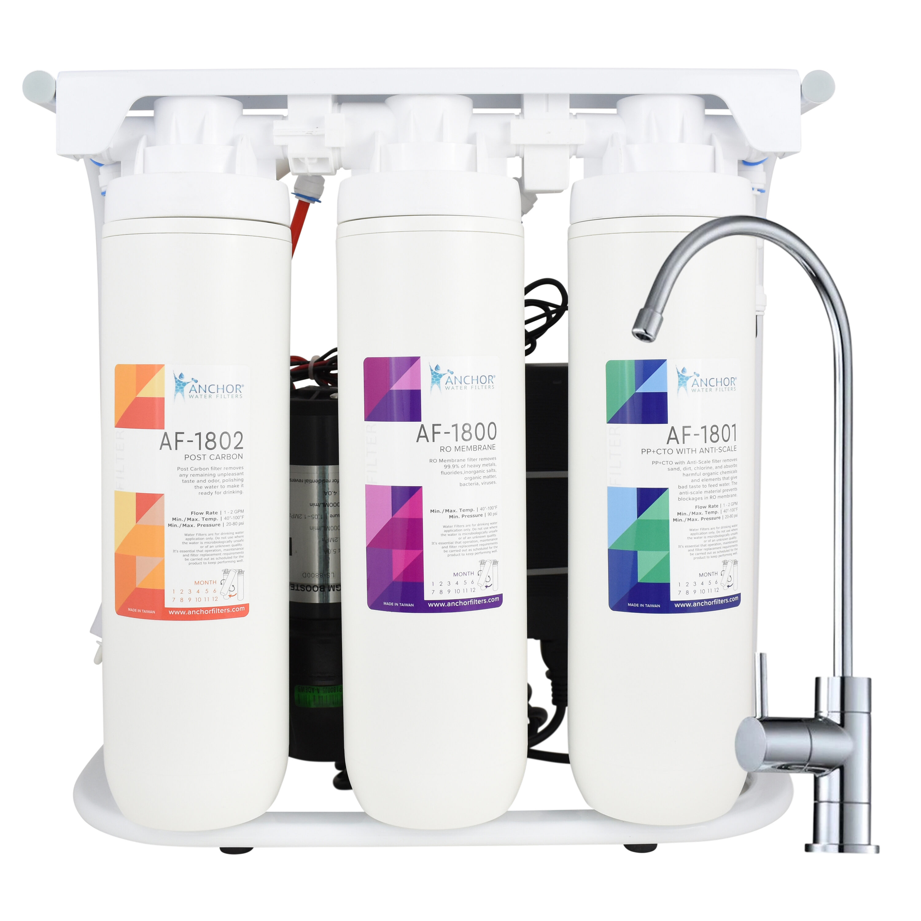 Anchor Water Filters Anchor EcoFlo 800 GPD Tankless Reverse Osmosis Water Purification Under Sink Filtration System #AF-8004