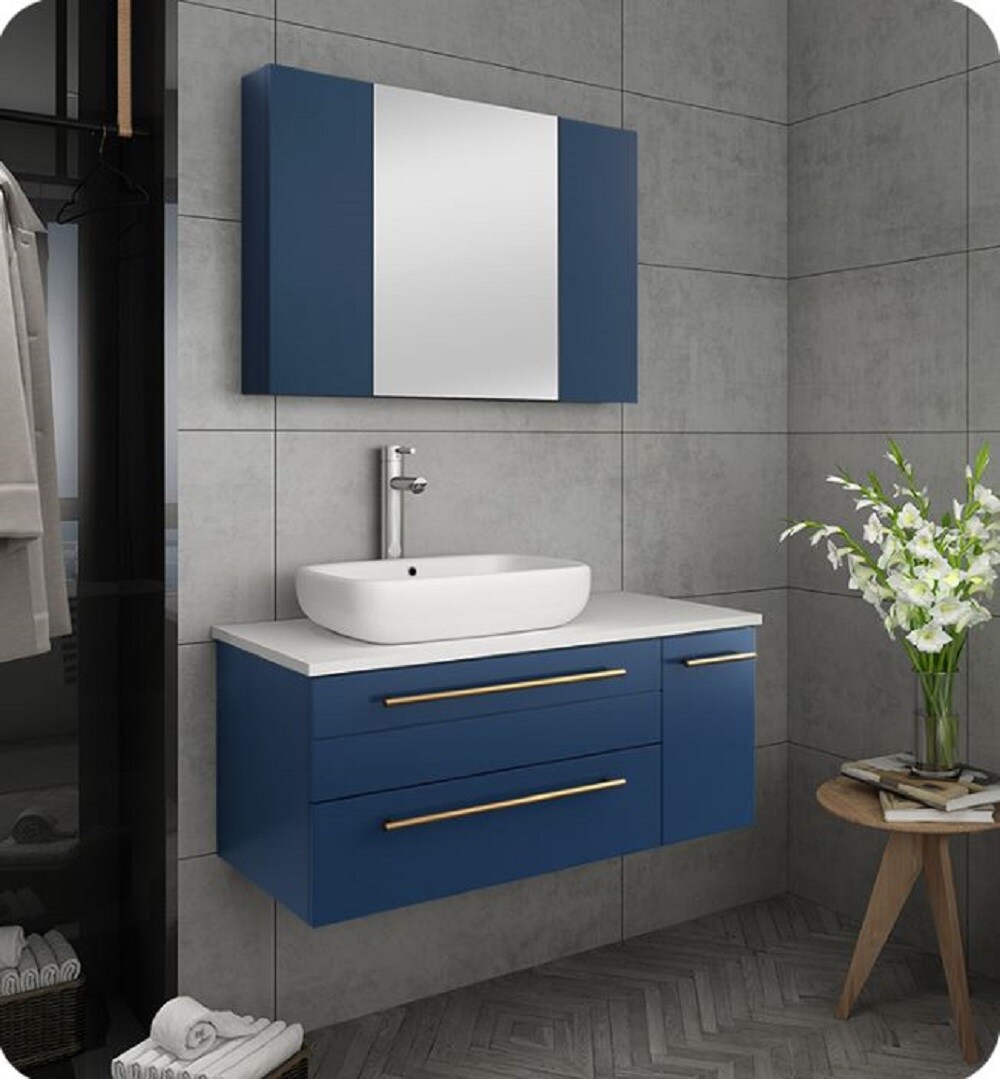 Fresca Lucera 36-in Royal Blue- Left Single Sink Floating Bathroom ...