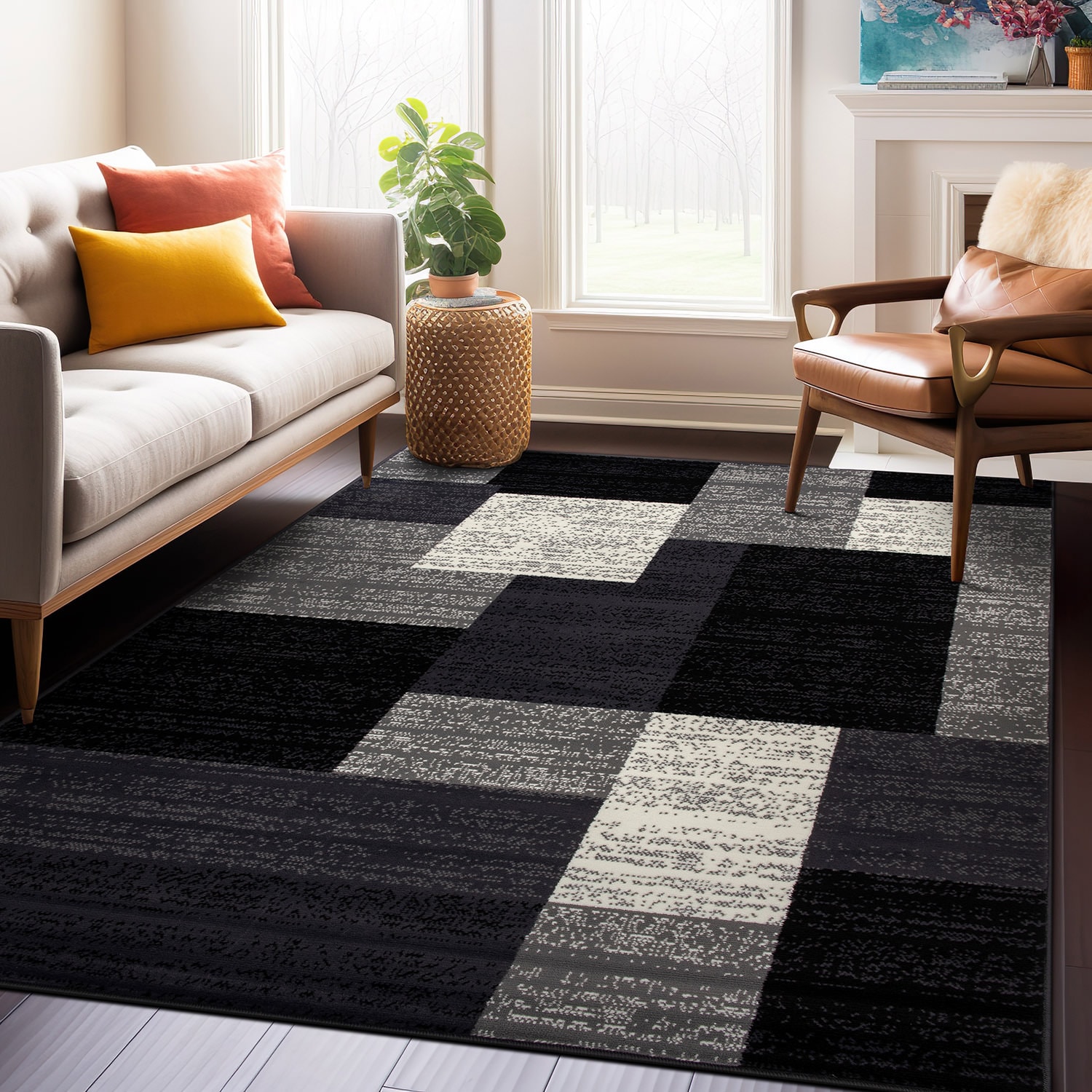 World Rug Gallery 3005GRAY5X7 5 x 7 (ft) Loomed Polypropylene Gray Rectangular Indoor Geometric Area rug