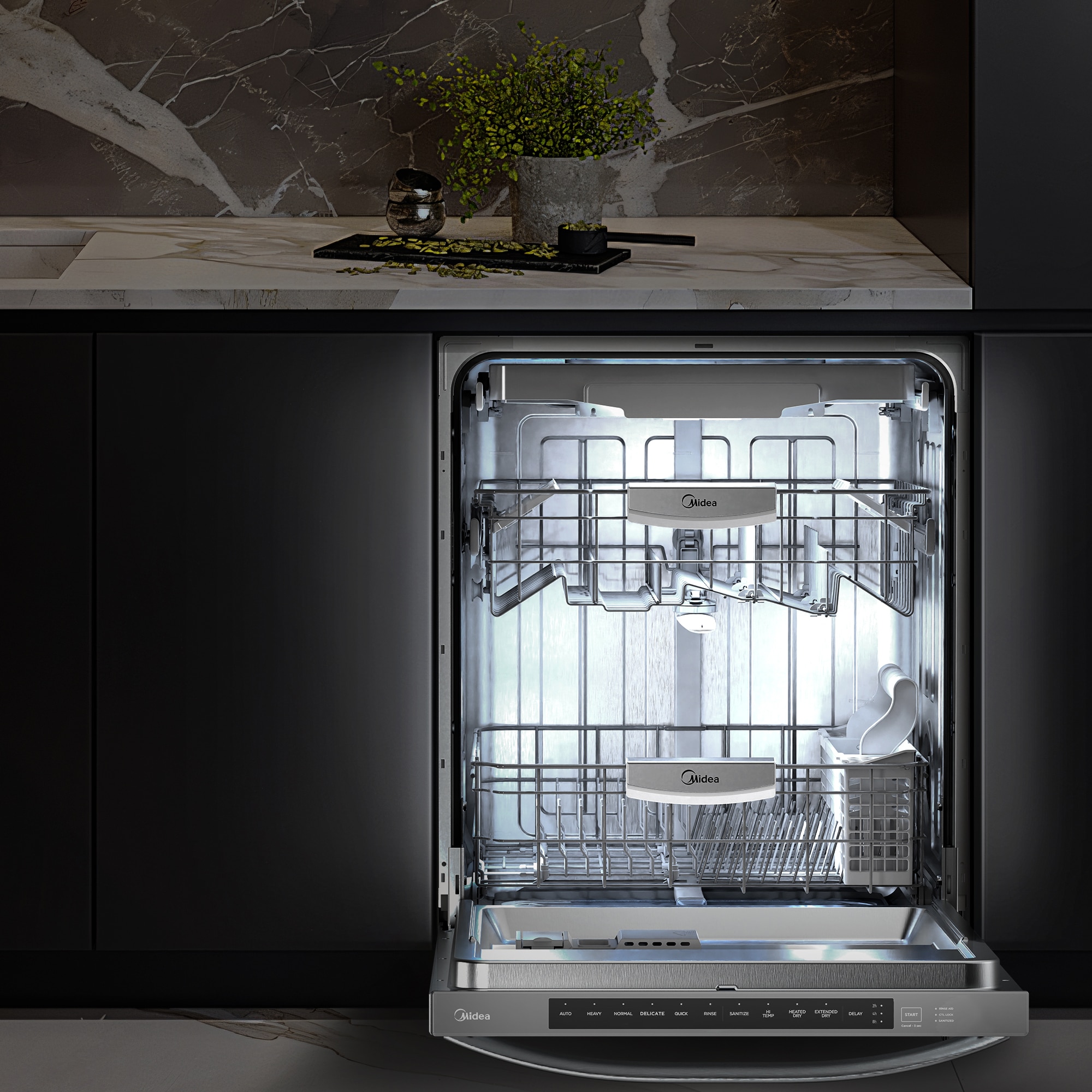 Midea Top Control 24 in Built In Dishwasher With Third Rack