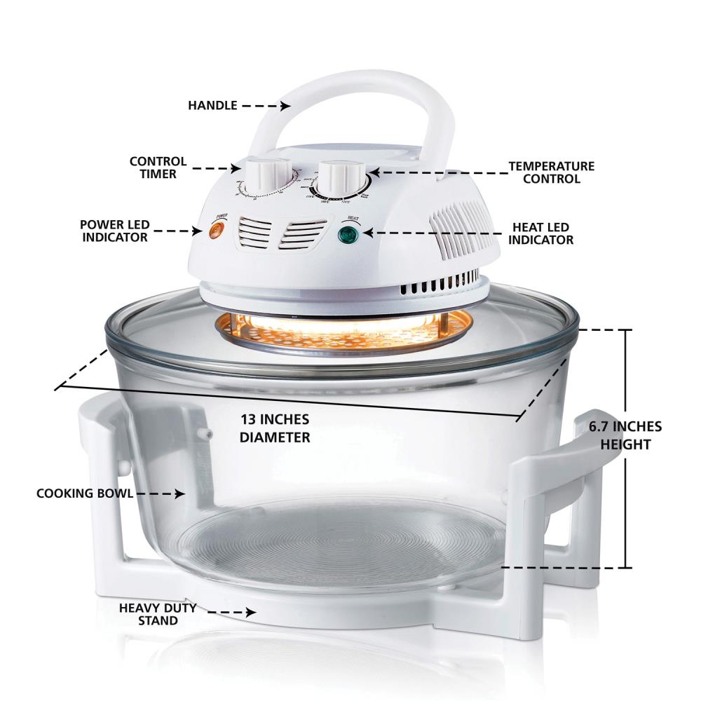 NutriChef Air Fryer 1200W Infrared Convection Halogen Oven 13 Quart - White