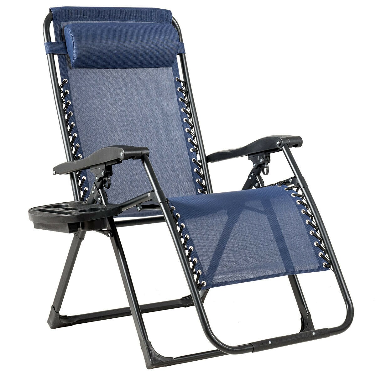 Clihome Black Steel Frame Stationary Recliner Chair with Navy Sling ...