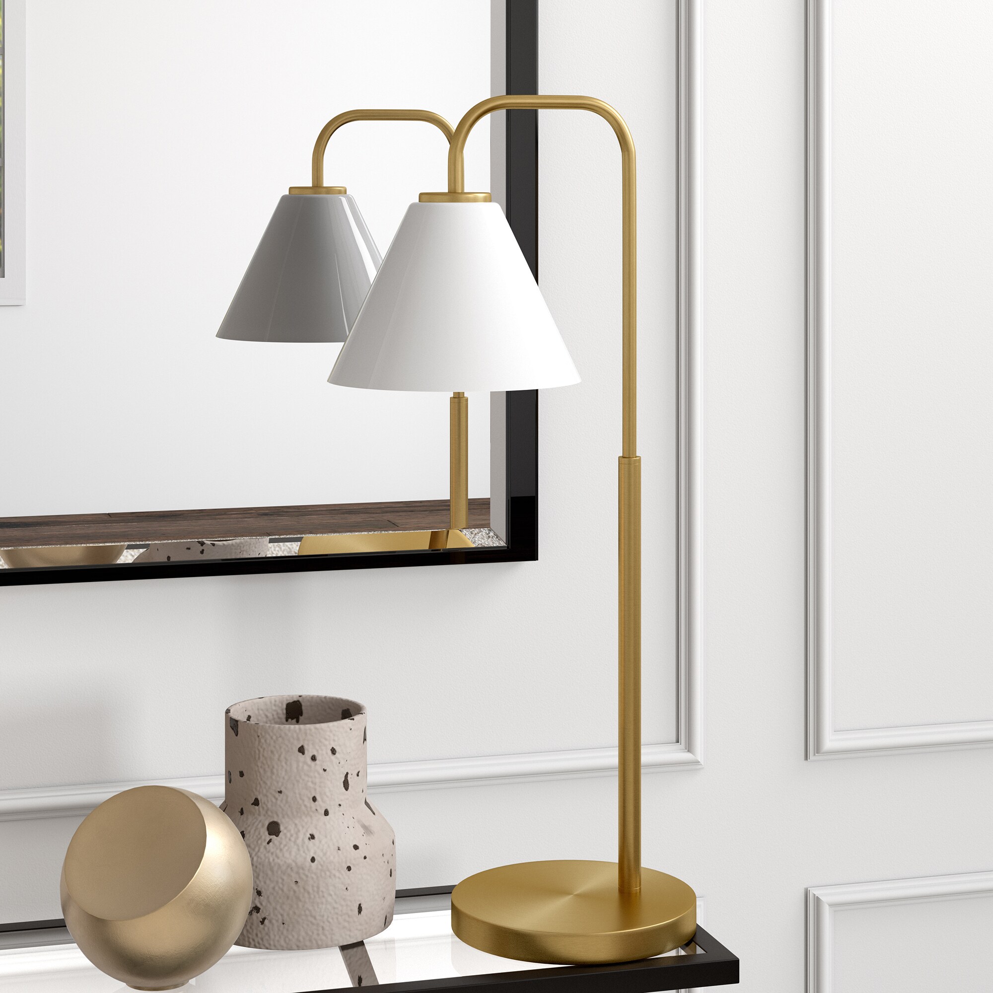 Hailey Home Henderson 27-in Brass Table Lamp with Glass Shade in