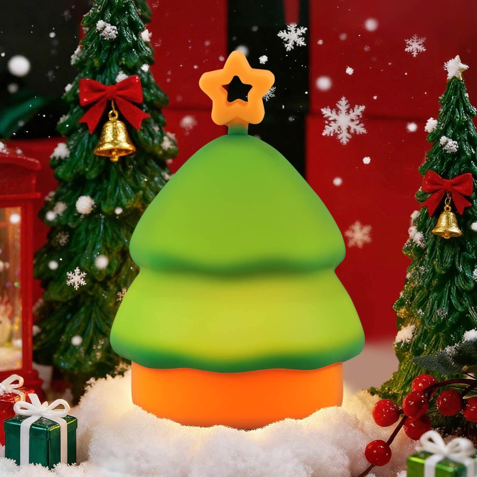 Oyezvary Squishy Christmas Tree Night Light RGB Dimmable Silicone Touch Lamp for Nursery Bedroom Dorm Decor Hangable Cute Bedside Nightlight #L05OZ09089