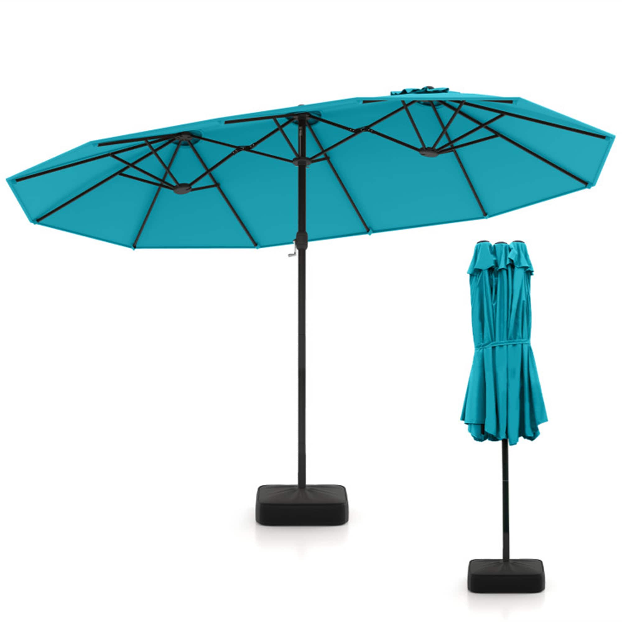 BABOOM - 15-ft Steel Blue No-tilt Garden Patio Umbrella with Base