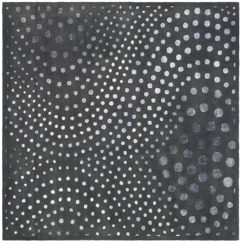 Dark Grey 6' Square Handmade Tufted Wool and Viscose Rug