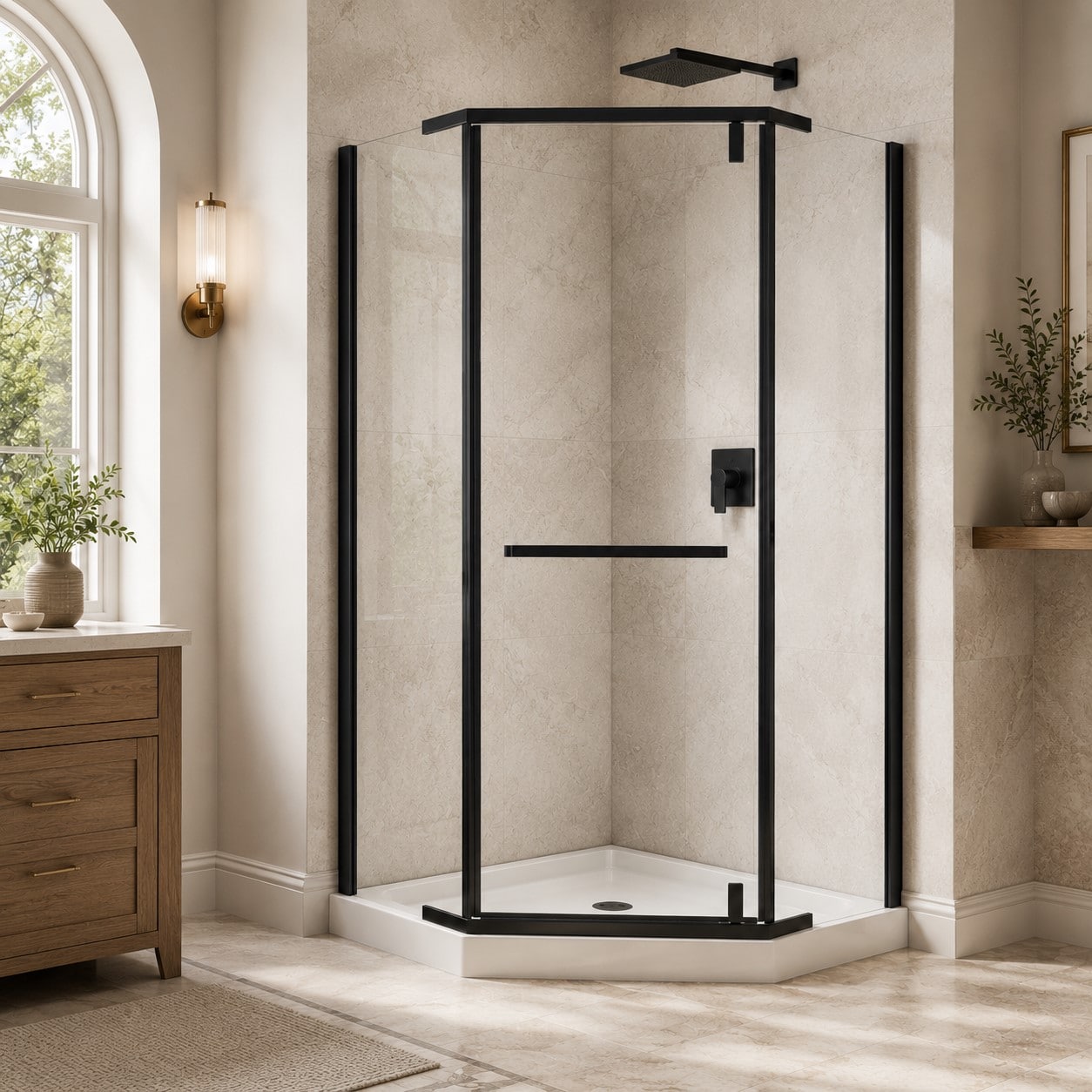 Anysun 36x36x72 Inch Neo Angle Corner Shower Door 6mm Tempered Glass with Explosion Proof Film Black Steel Frame Adjustable Width for Bathroom