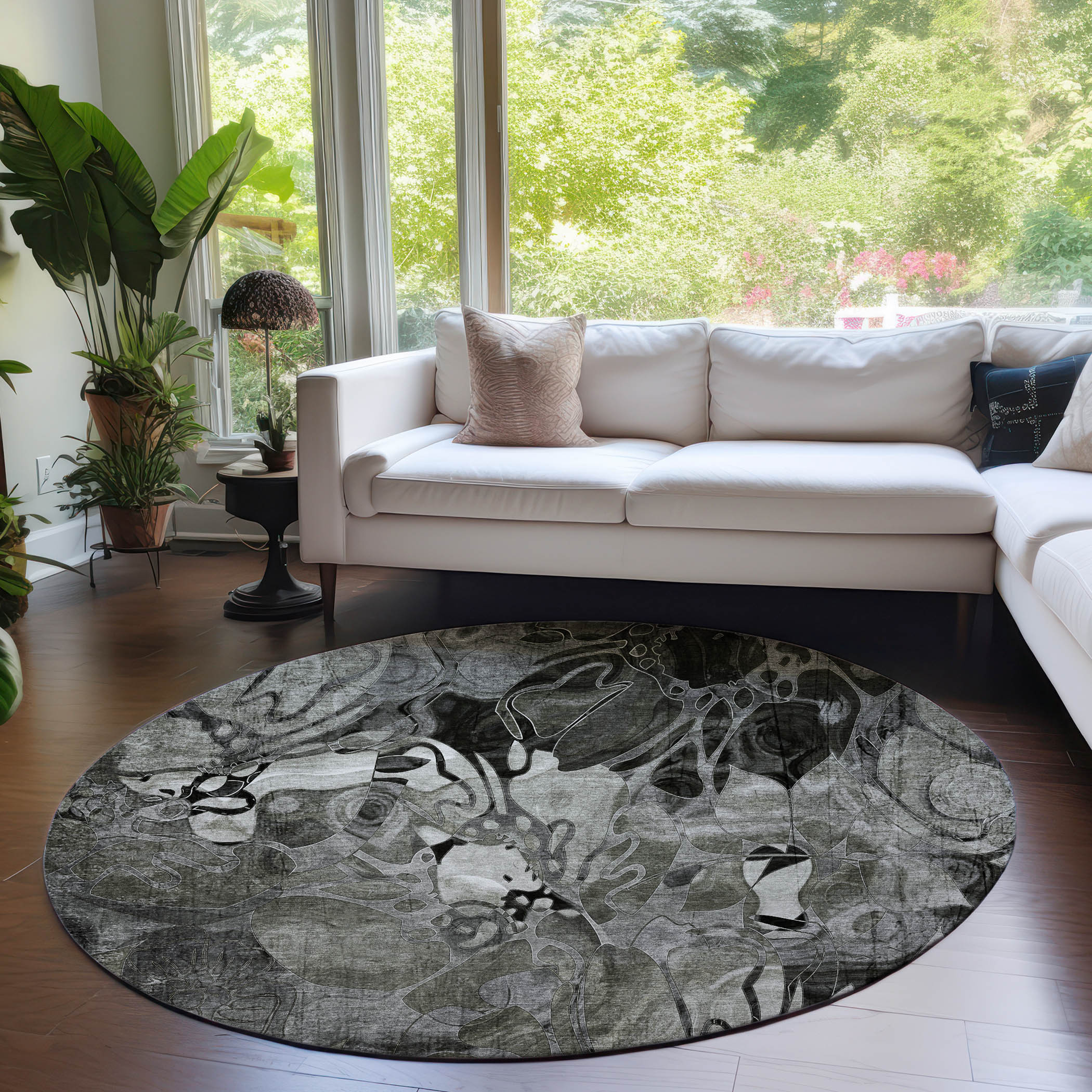Addison Rugs ACN558GY8RO Chantille ACN558GY 8 x 8 (ft) Polyester Gray Round Indoor/Outdoor Abstract Farmhouse/Cottage Machine washable Area rug