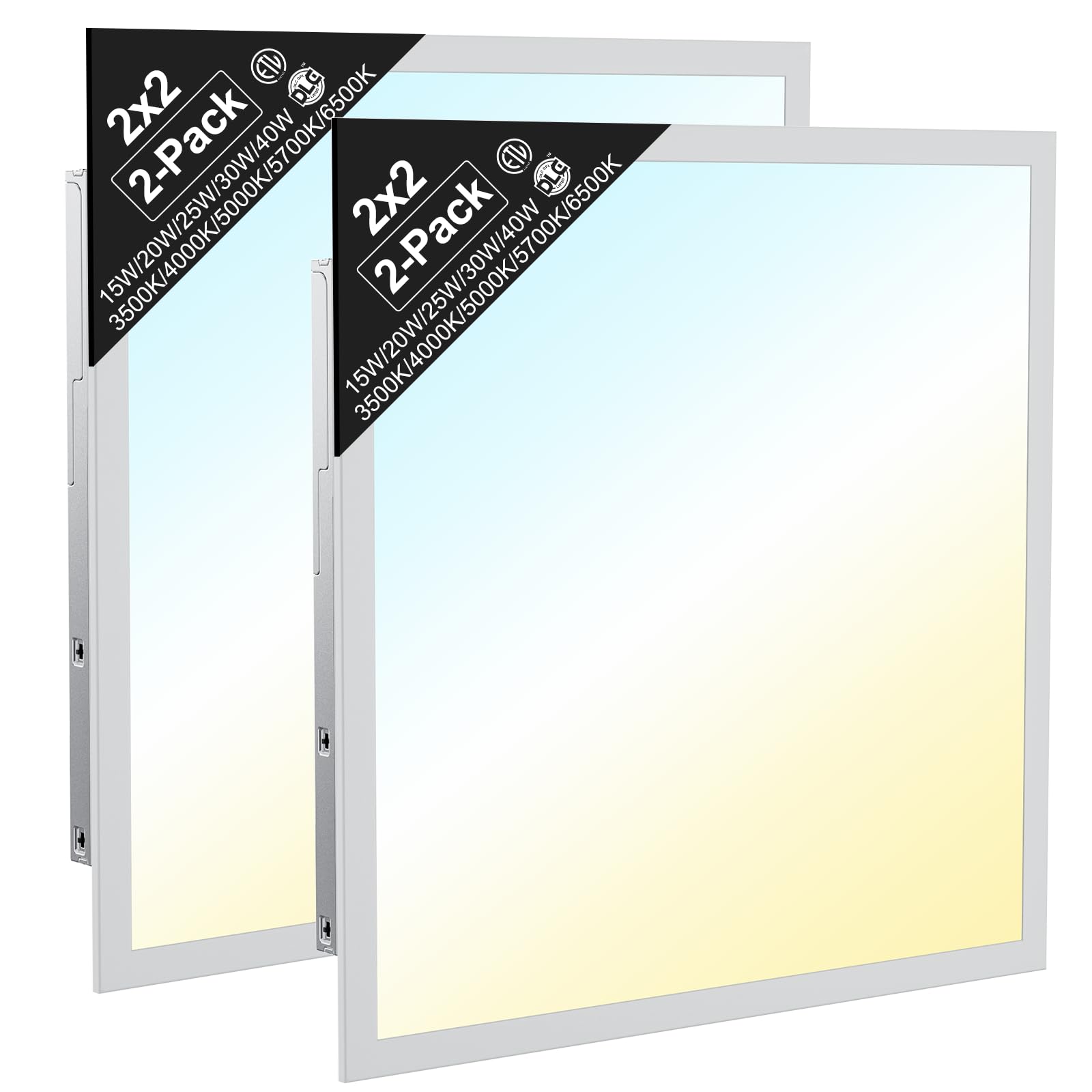 Vrbgify  2x2 LED Flat Panel Light Drop Ceiling Troffer Fixtures 15W to 40W Wattage Selectable 5 Color Temperature 3500K to 6500K 0 to 10V