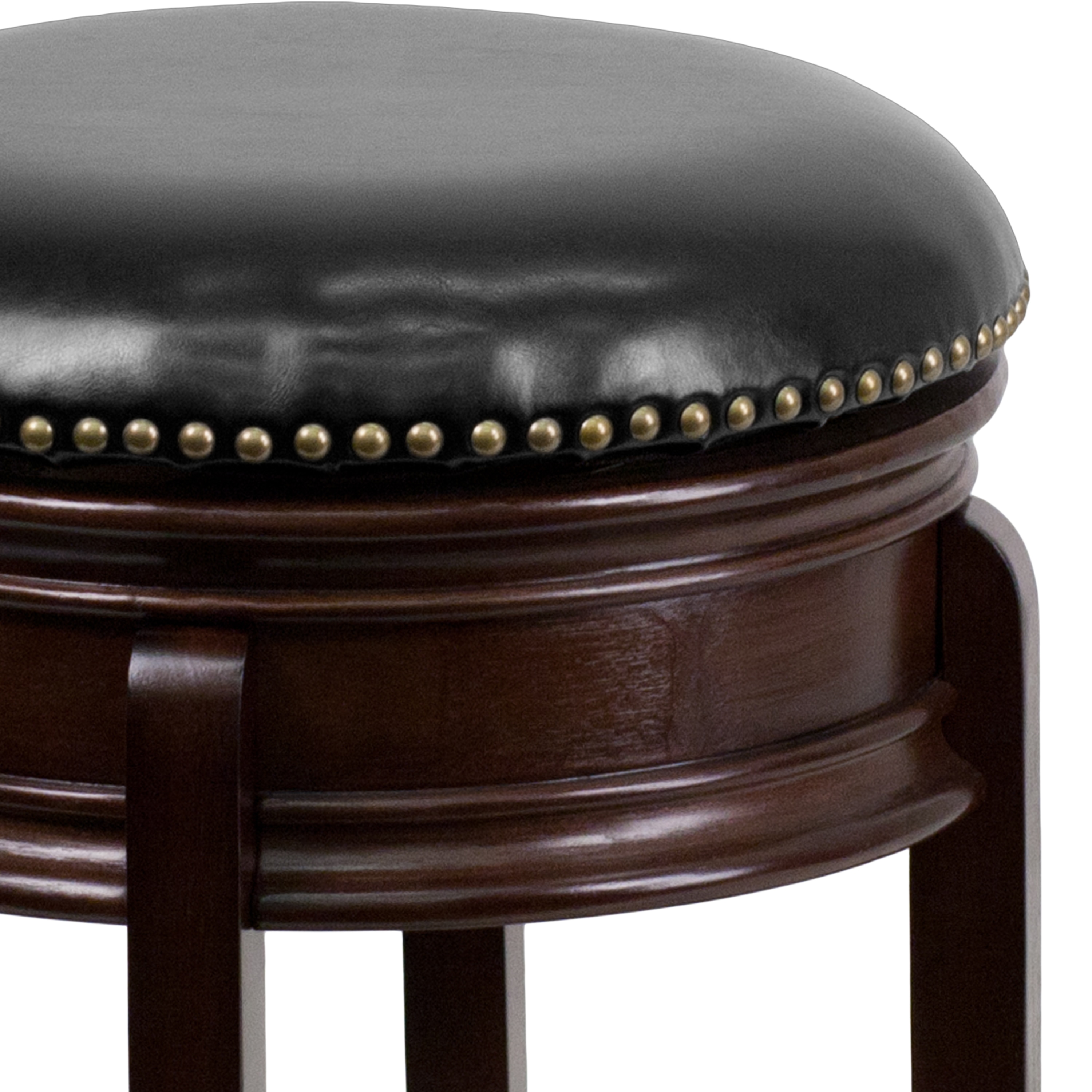 24'' Black Leather Swivel Saddle Wood Counter Stool