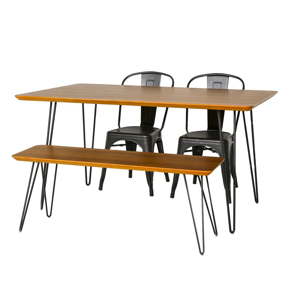 Walker Edison LW60HPMCWT-4 Walnut Contemporary/Modern Dining Room Set with Rectangular Table (Seats 4)