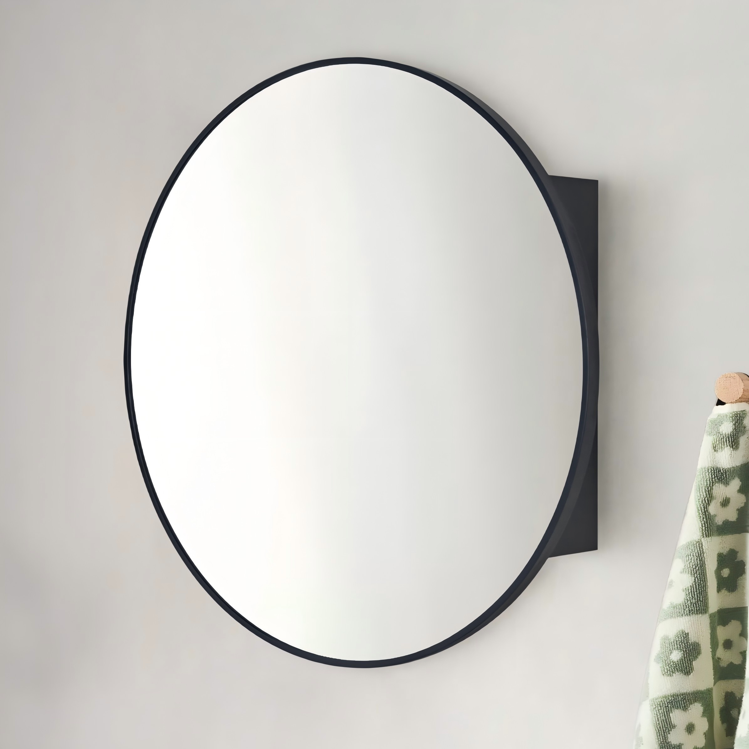 TEHOME GC-XB0024 26-Inches x 26-Inches Surface Mount Matt Black Mirrored Round Medicine Cabinet