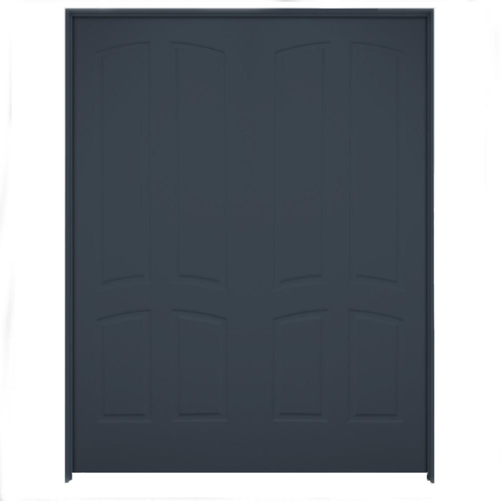American Building Supply LO966814 64-in x 80-in Slate Solid core 4-panel arch top Reversible/Universal Smooth Prefinished MDF Flat Jamb Double Prehung Interior Door
