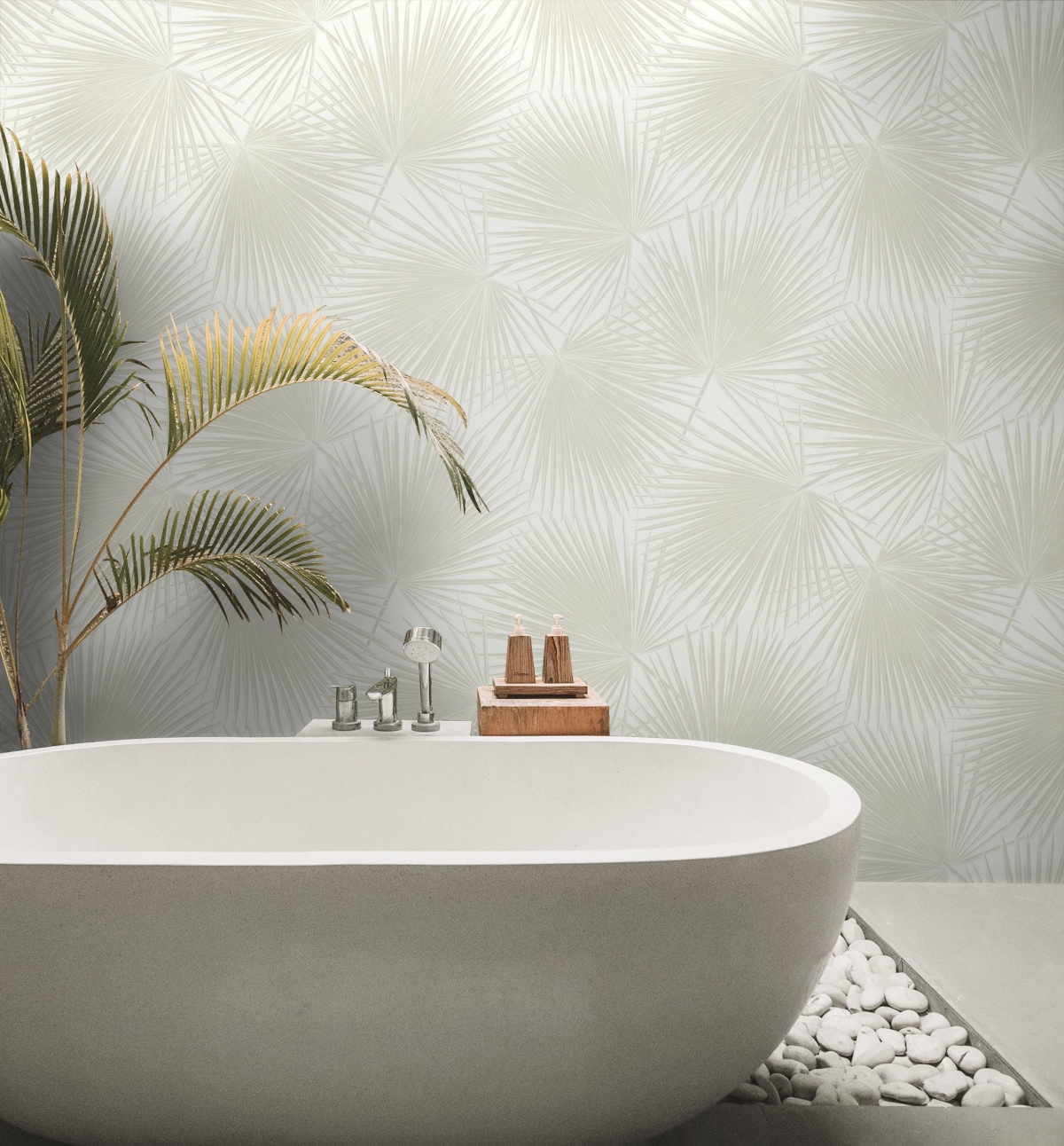 Sea Salt Vinyl Palm Leaf Peel and Stick Wallpaper Roll