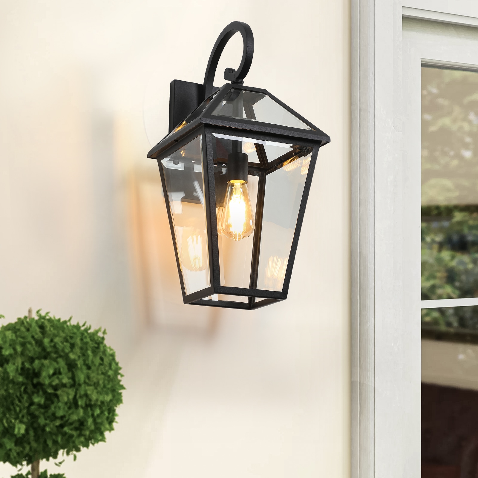 Boho Havens 21in Modern Black Outdoor Wall Lantern 1 Pack Metal Clear Glass Sconce for Porch Garden No Bulb