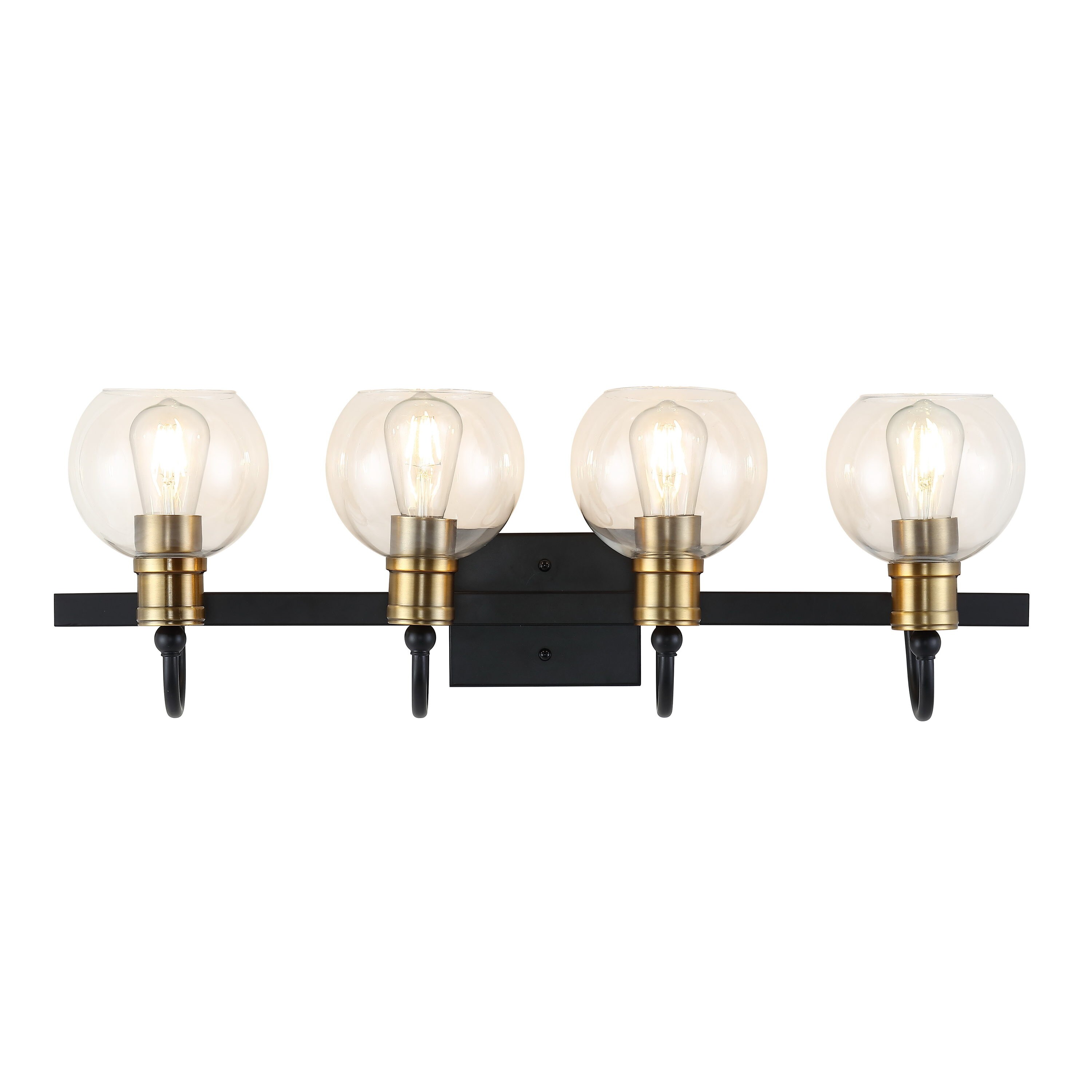 Espanola Black Iron 4-Light Vanity with Clear Glass Globes