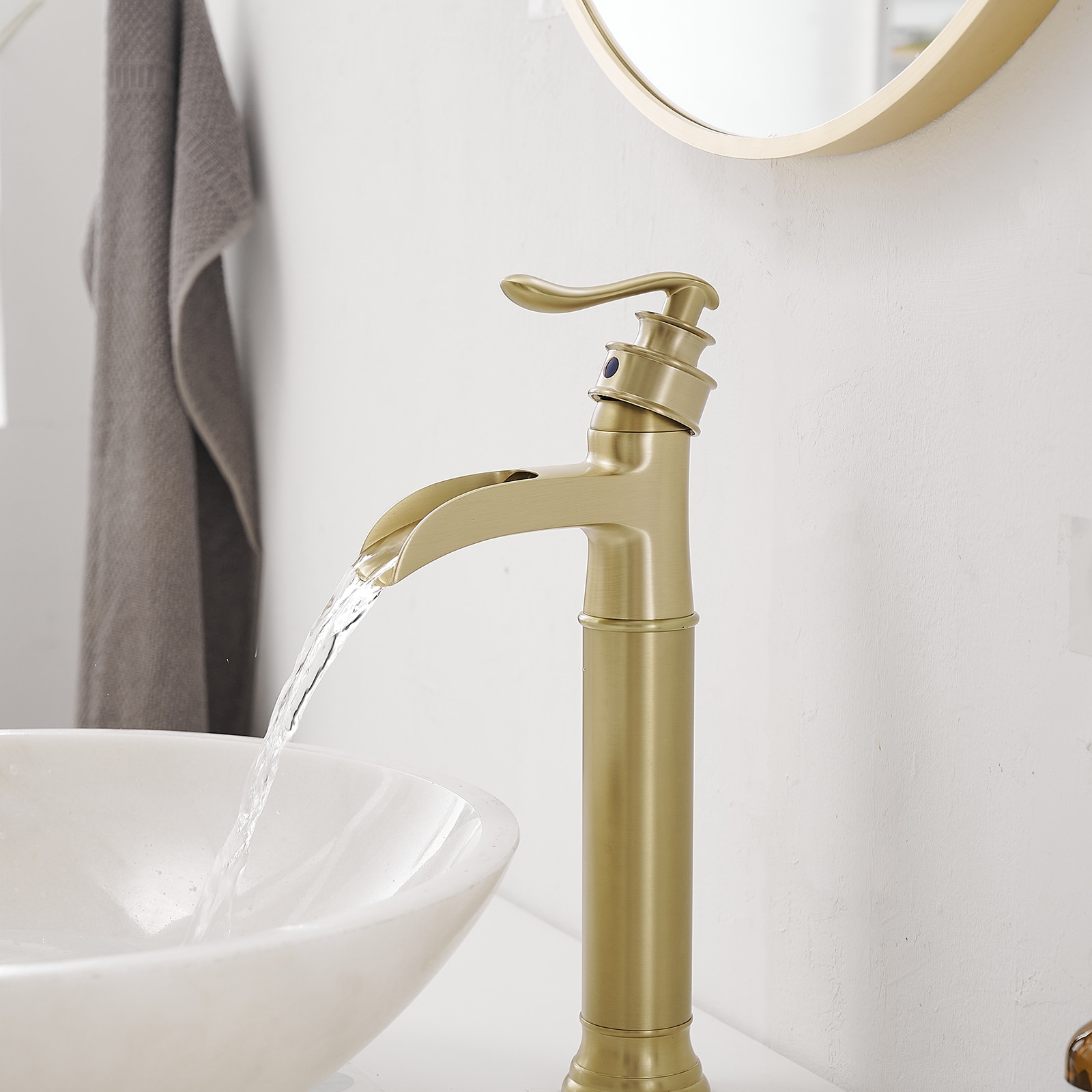 Brushed Gold Single Handle High-Arc Bathroom Faucet