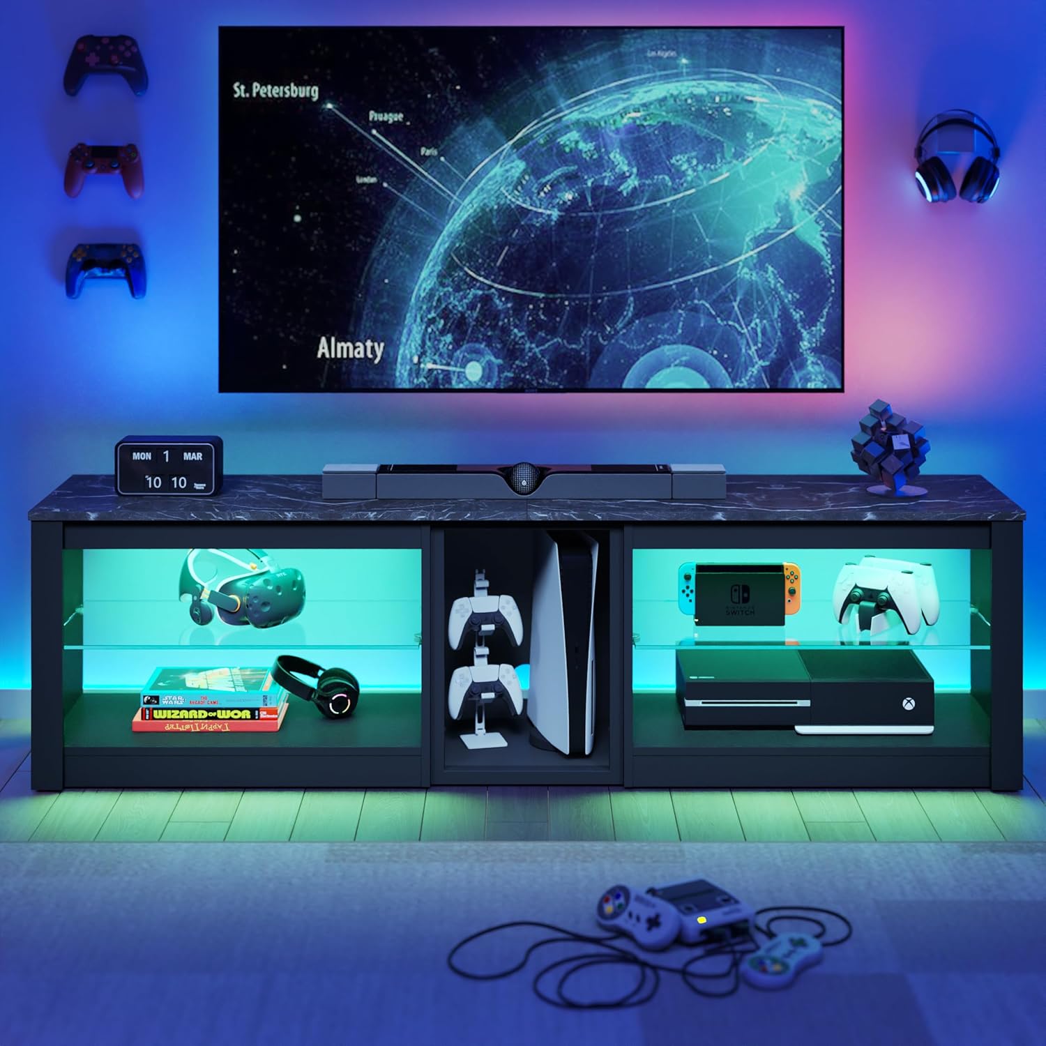 Bestier LOW-L1004160-BLKM 62.99-in W 2-Shelf Black TV Stand