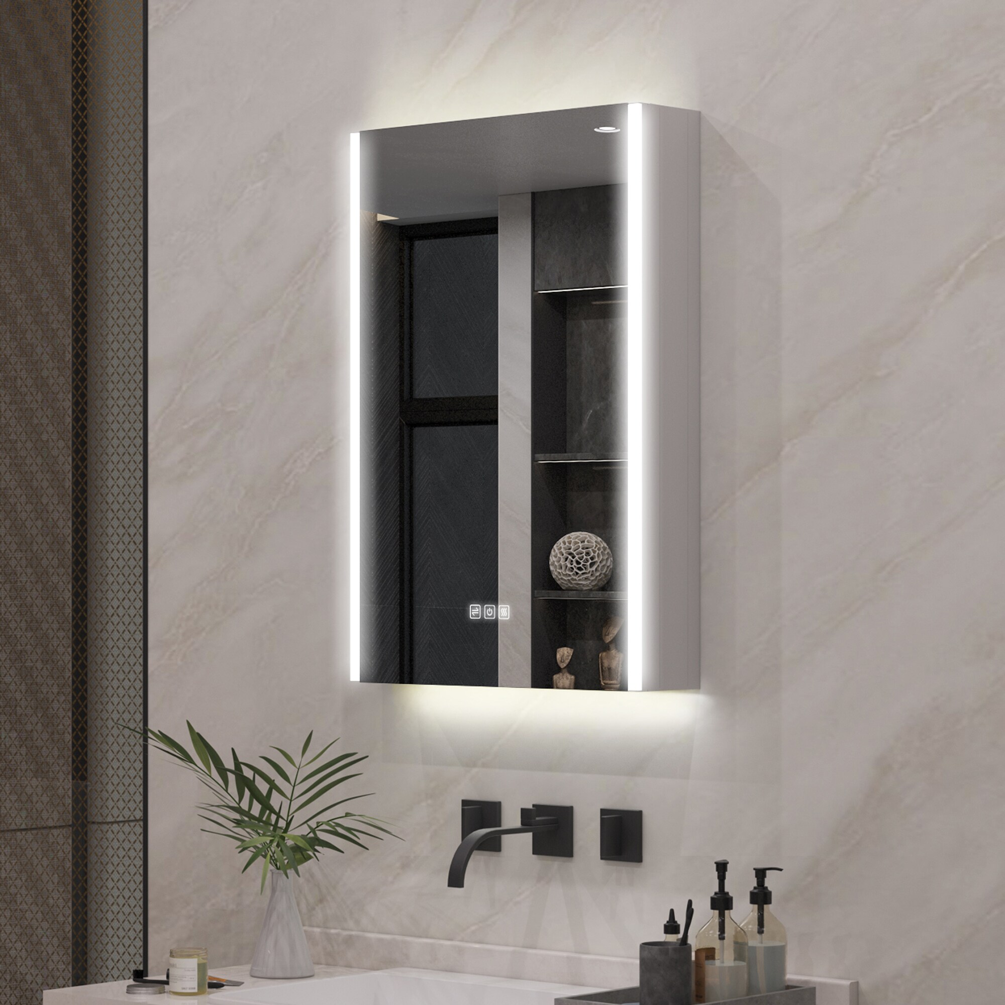 Forclover 20-in x 30-in Lighted LED Fog Free Surface Mount Aluminum Mirrored Soft Close Medicine Cabinet with Outlet