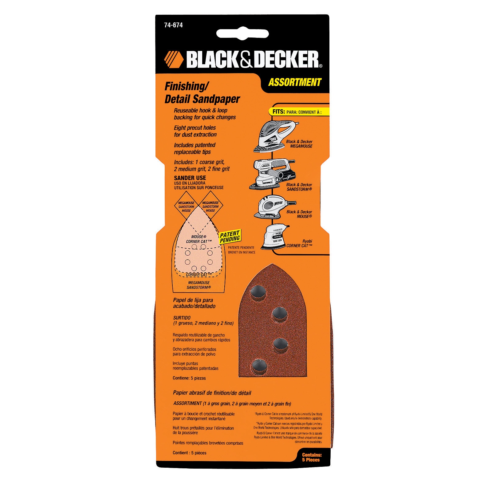 BLACK+DECKER 5-Piece Aluminum Oxide Multi-grade Pack-Grit Detail Sandpaper