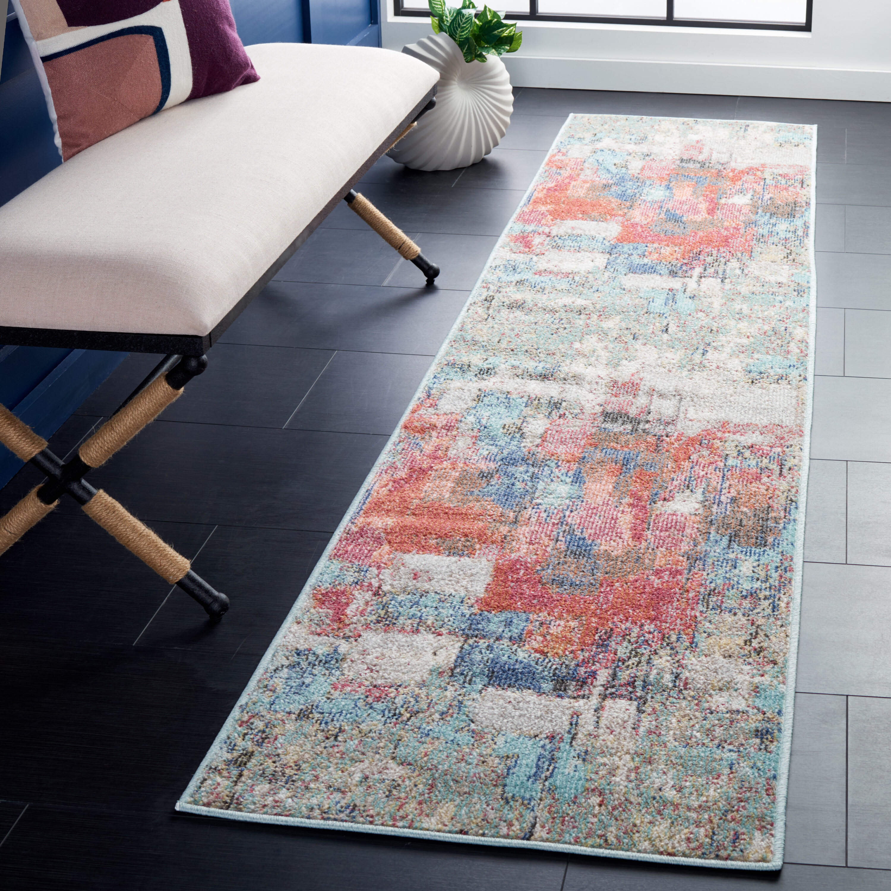 Phoenix Phx521M Rust Blue/Ivory 2 x 9 Rectangular Runner rug