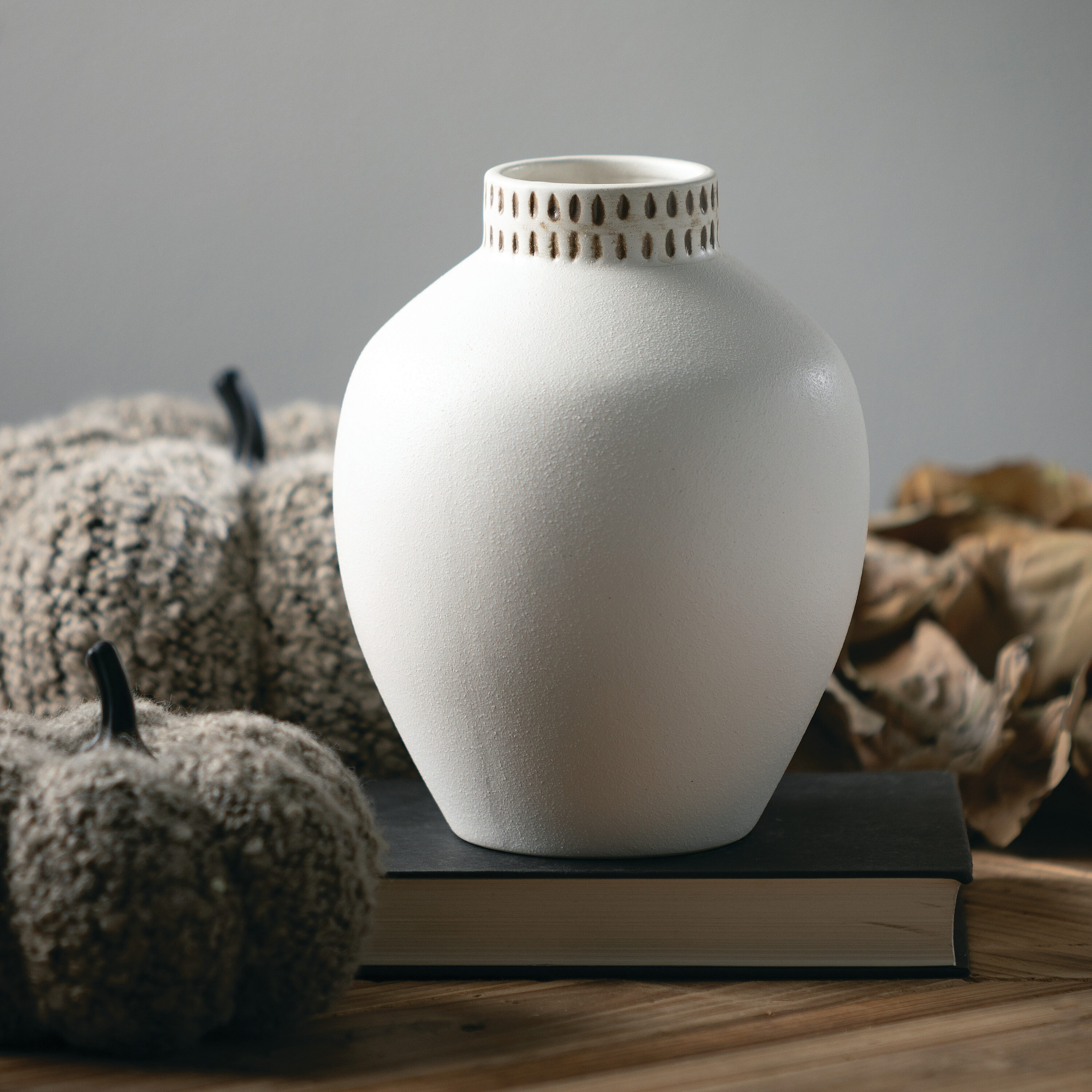 Ivory Ceramic Textured Ginger Jar Vase
