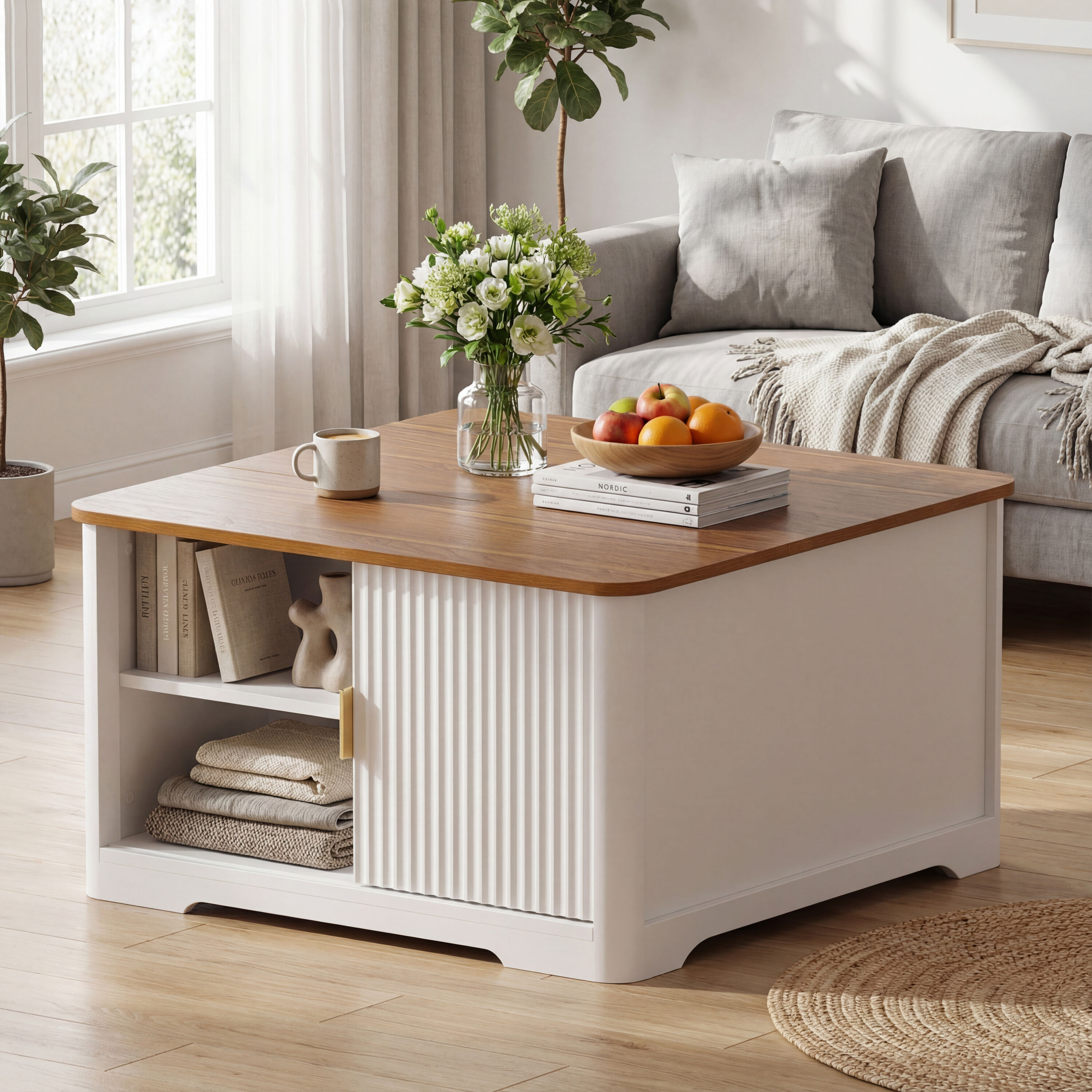 Farmhouse Lift Top Coffee Table With Storage Sliding Barn Door