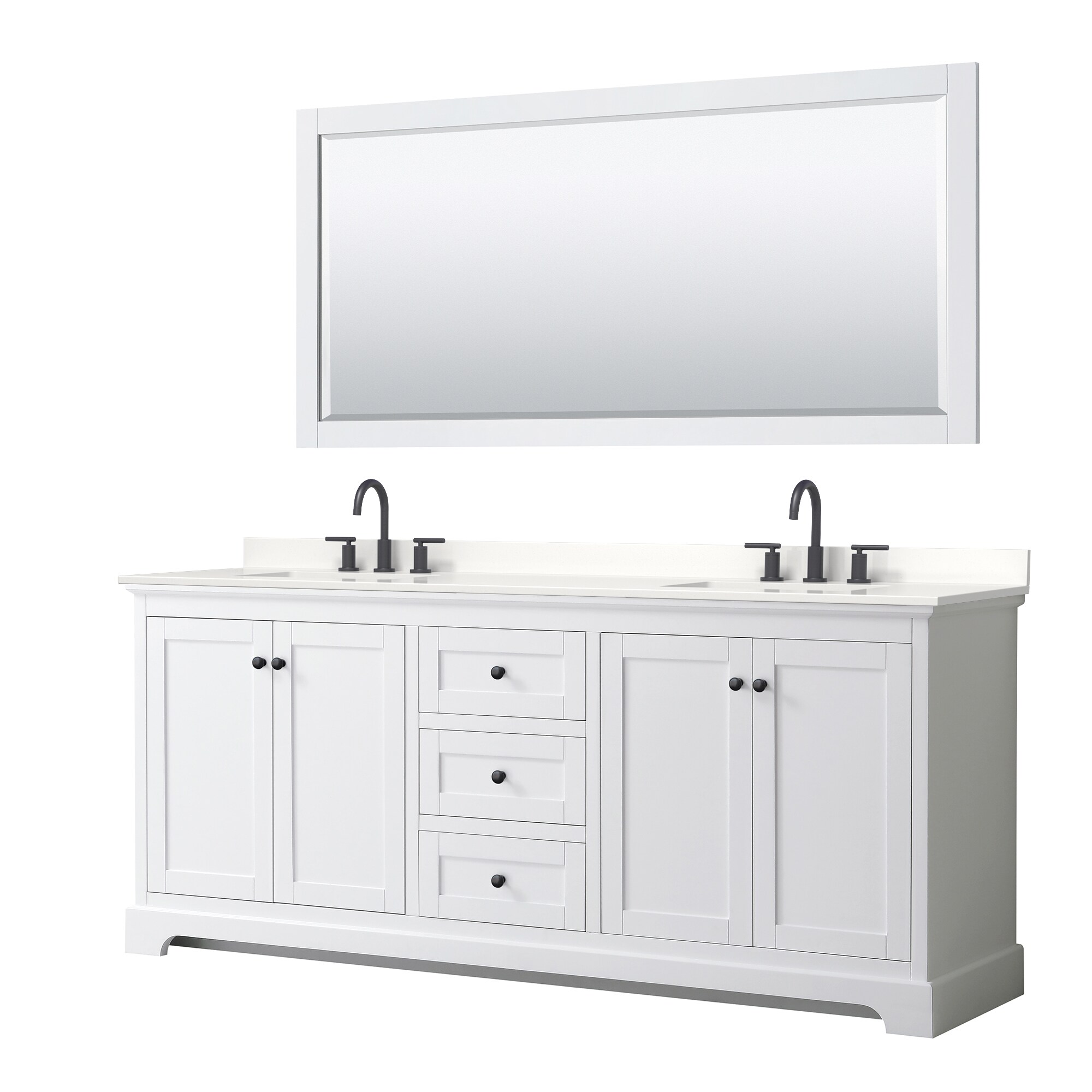 Wyndham Collection WCV232380DWBWQUS3M70 Avery 80-in White Undermount Double Sink Bathroom Vanity with White Quartz Top (Mirror Included)