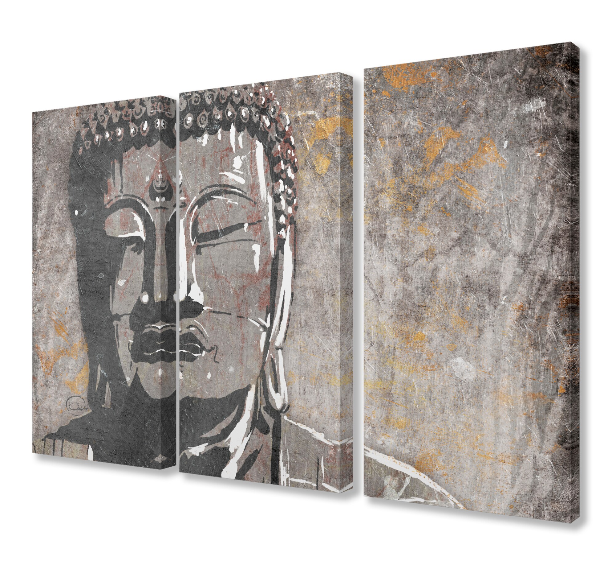 Stupell Industries TWP-252-CN-3PC-16X24 Painterly Tan and Grey Buddha Triptych Onrei 24-in H x 16-in W Abstract Print on Canvas