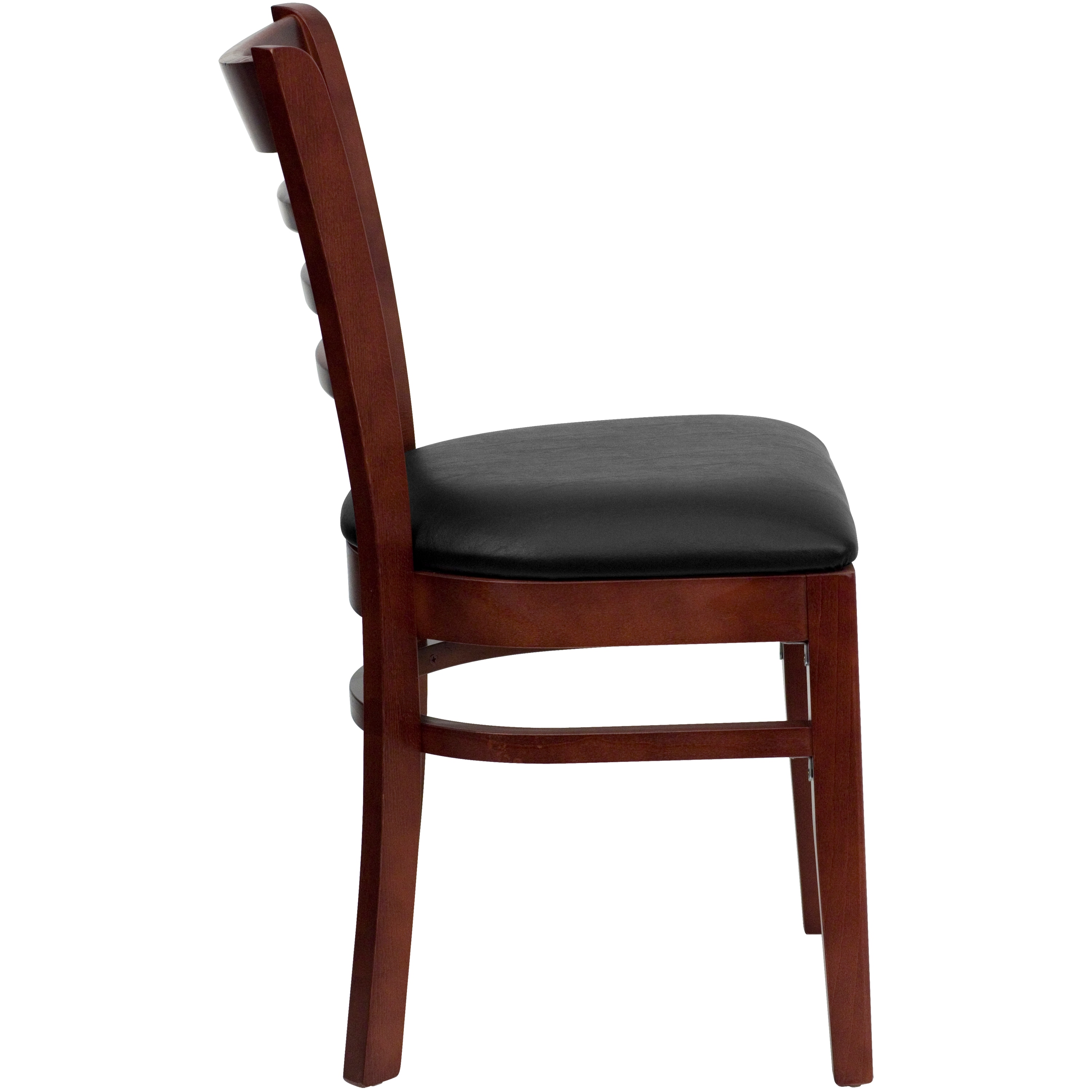 Mahogany Wood Ladderback Chair with Black Vinyl Seat