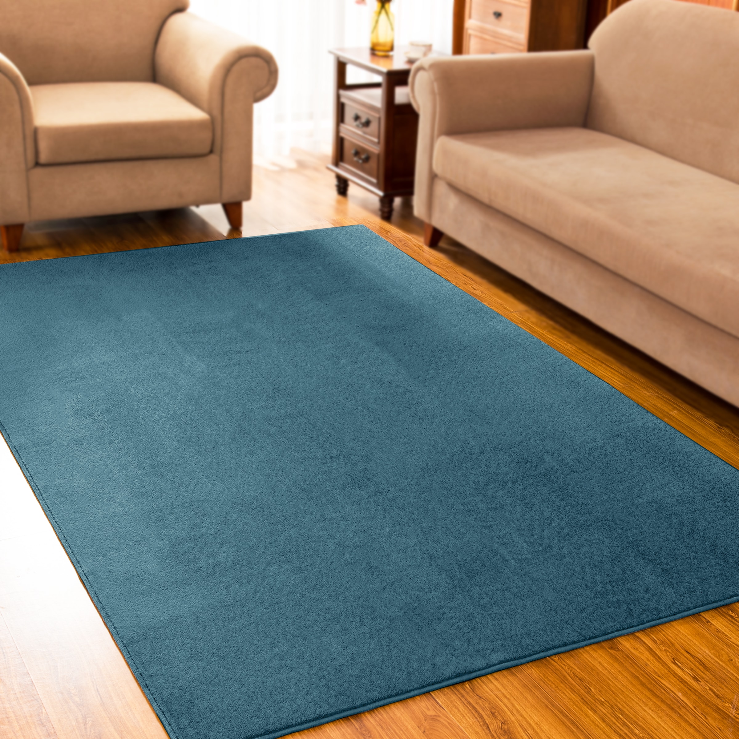 Subrtex Luxury Chenille 24-in x 60-in Stone Blue Polyester Bath Rug in the Bathroom  Rugs & Mats department at