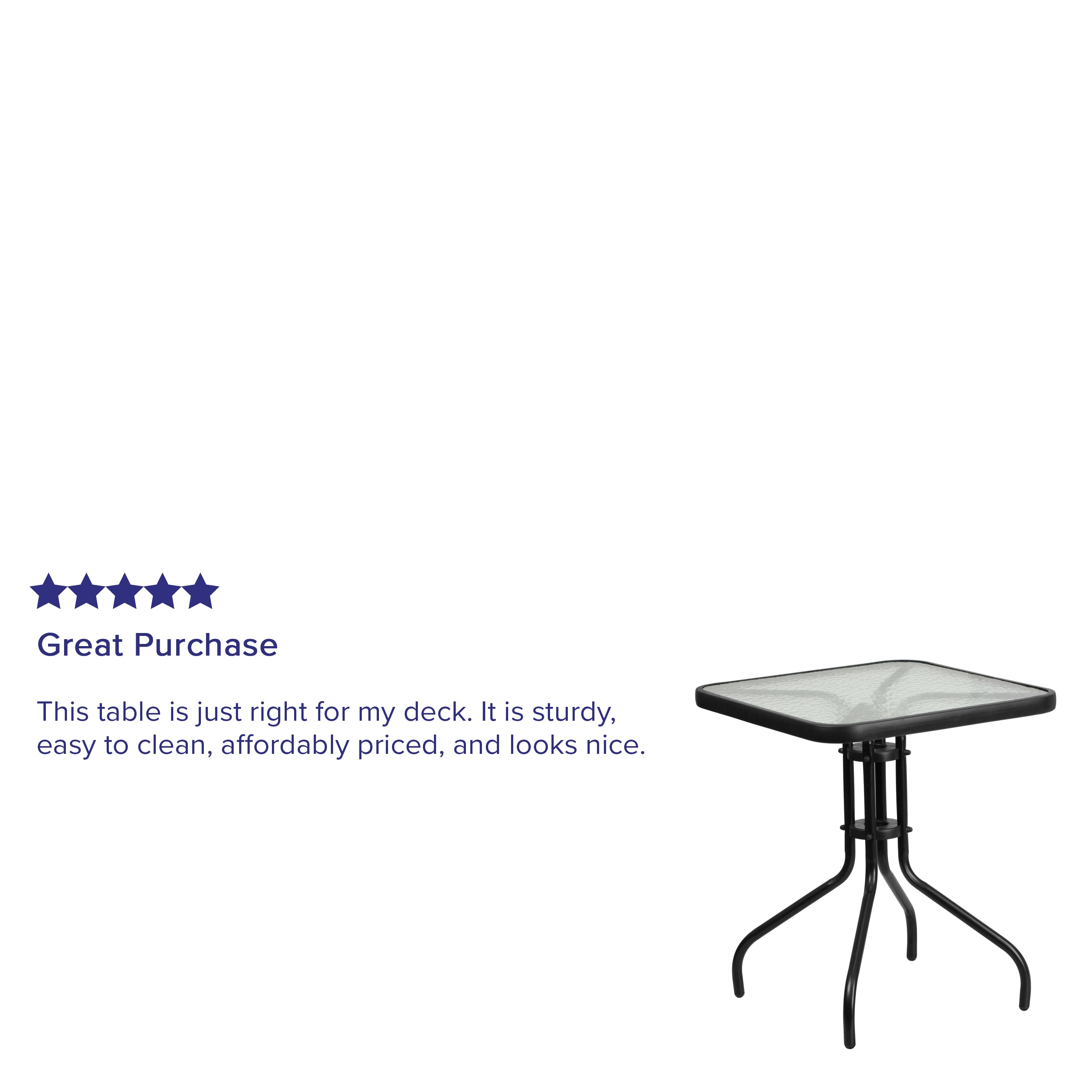 23.5'' Square Tempered Glass Metal Bistro Dining Table in Black