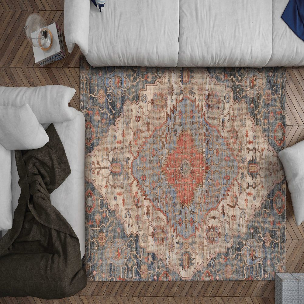 HomeRoots 354093 Bernadette 7 X 9 (ft) Jute Blue and Beige Indoor Distressed/Overdyed Area Rug
