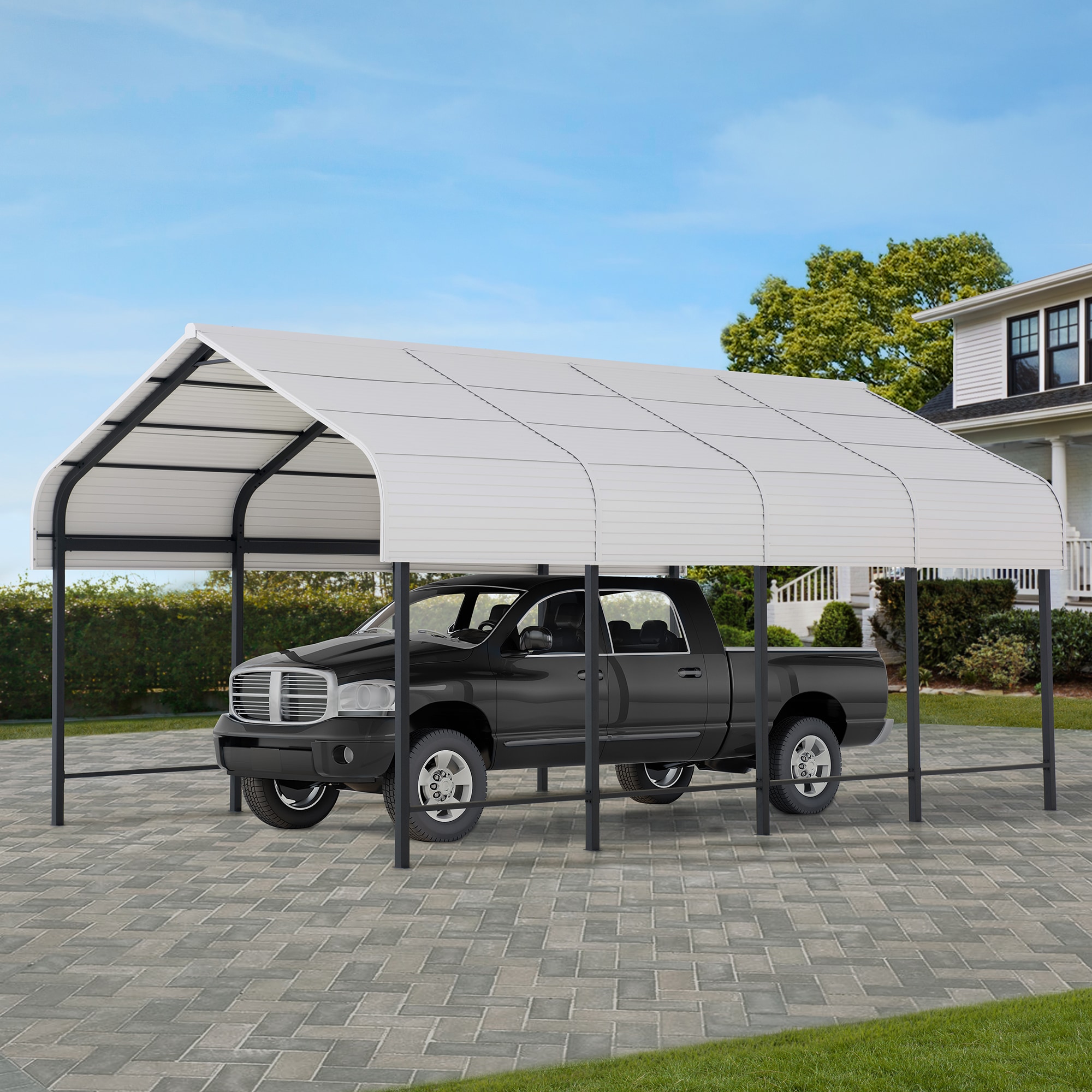 Sunjoy 12-ft W X 20-ft L X 10.4-ft H White Metal Carport With Metal 