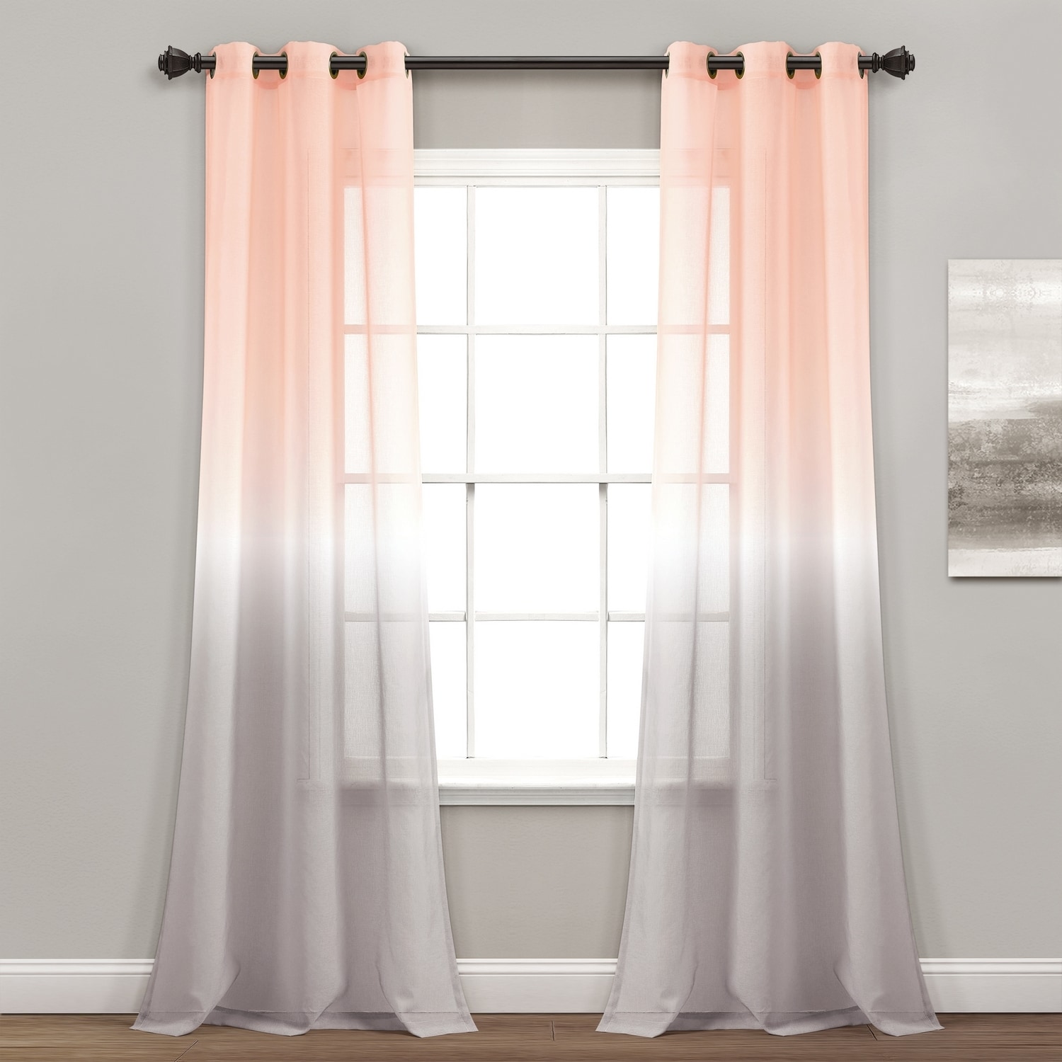 Lush Decor 16T007294 84-Inches Blush Ombre Sheer Grommet Curtain panel pair
