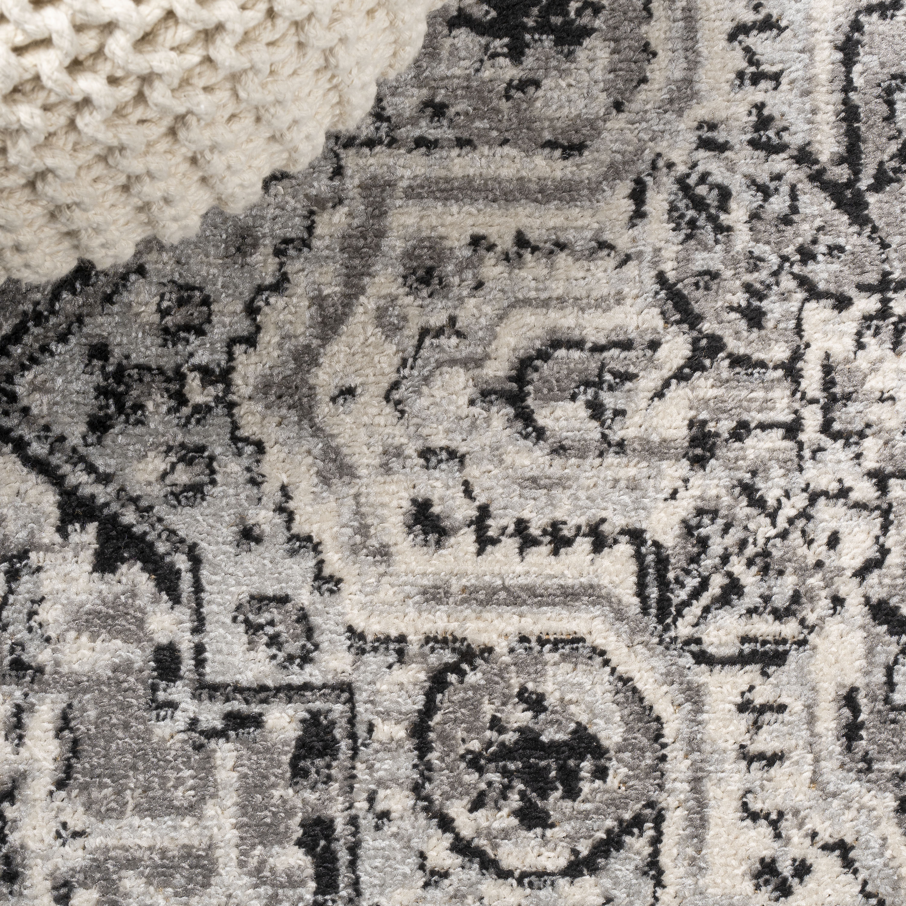 Ivory and Grey Geometric Synthetic 2x8 Area Rug