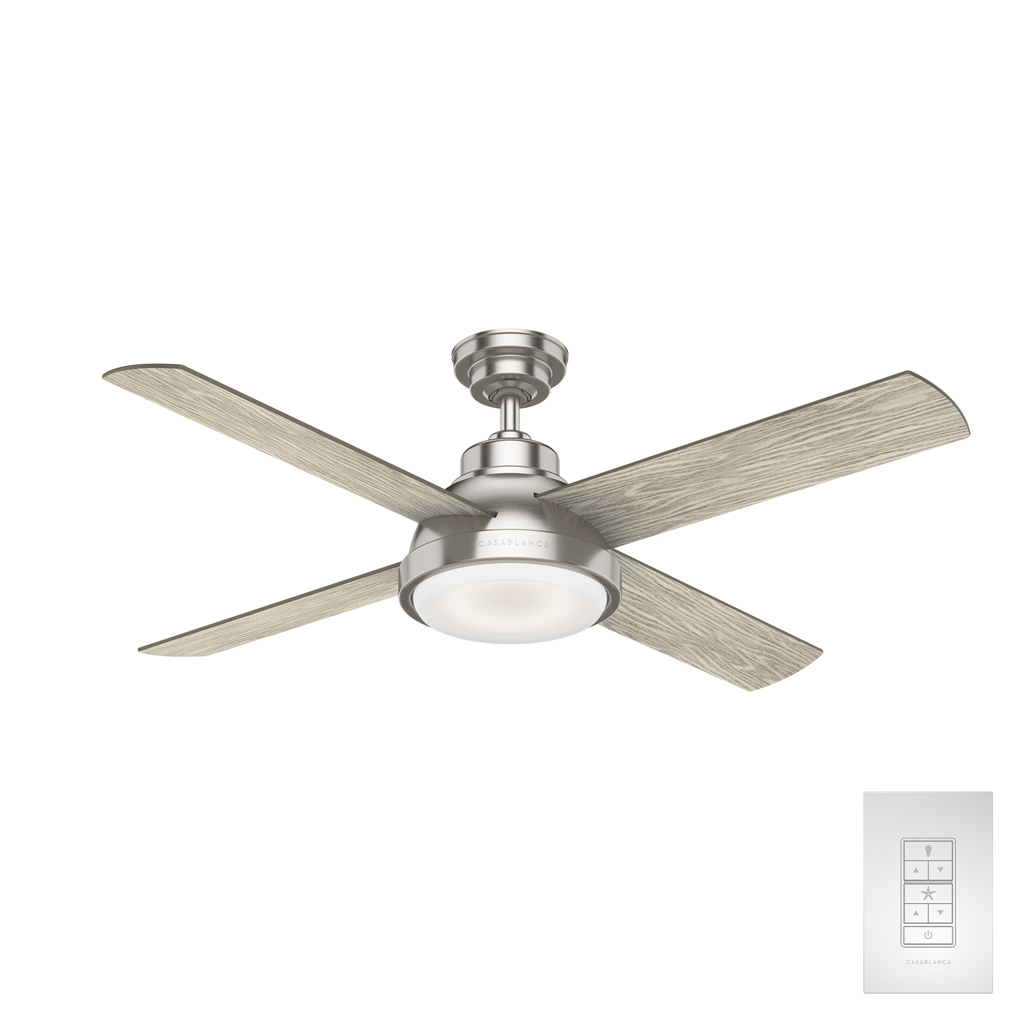 Casablanca Levitt 54 In Brushed Nickel Integrated Led Indoor Downrod Or Flush Mount Ceiling Fan With Light And Wall Mounted Remote 4 Blade The Fans Department At Lowes Com