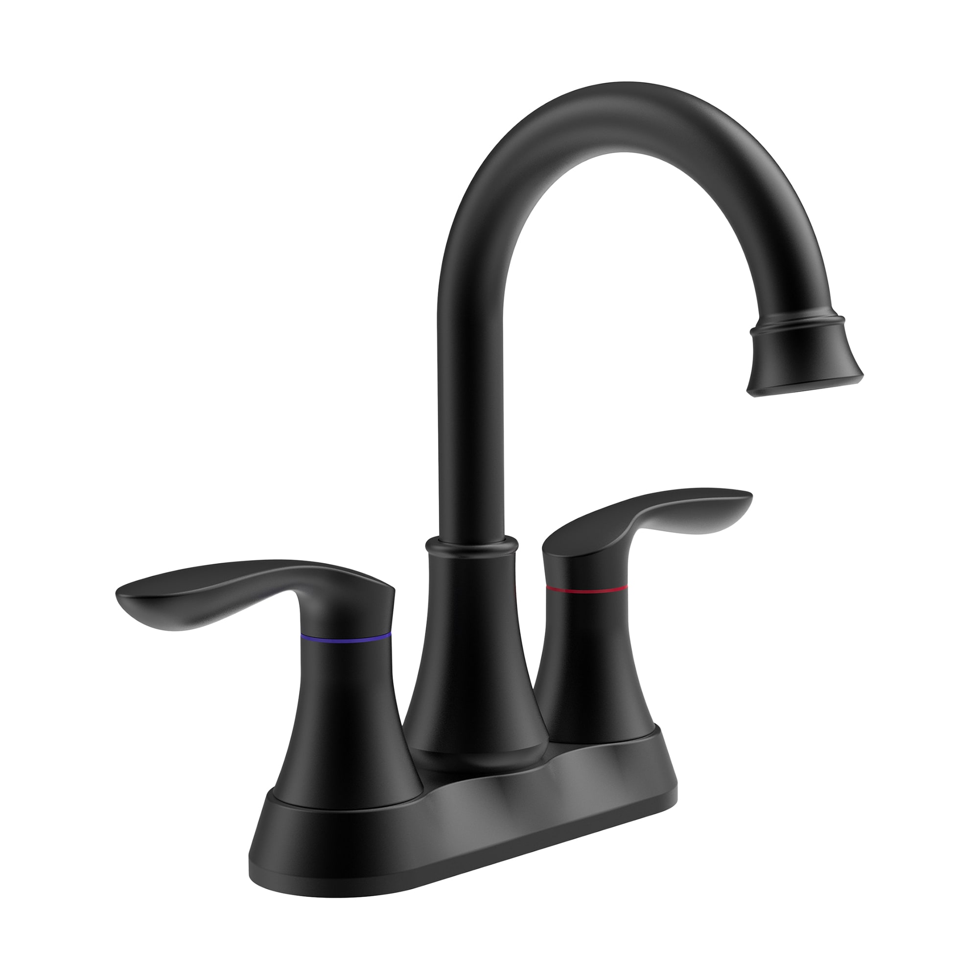 FORIOUS LL03580B-F Matte Black 4-in centerset 2-handle High-arc Commercial/Residential Handle Bathroom Sink Faucet with Drain