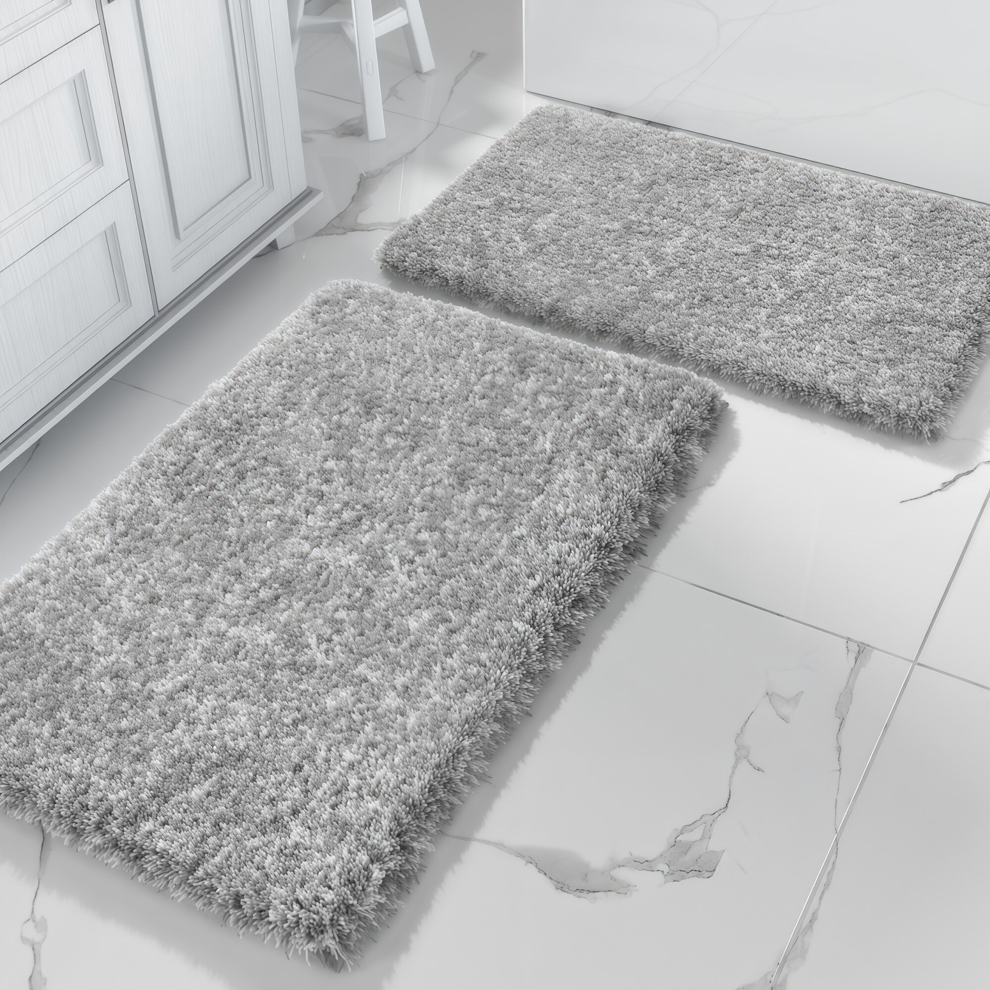 Numhew 32in x 20in plus 24in x 17in 2-Piece Light Gray White Bathroom Rug Set