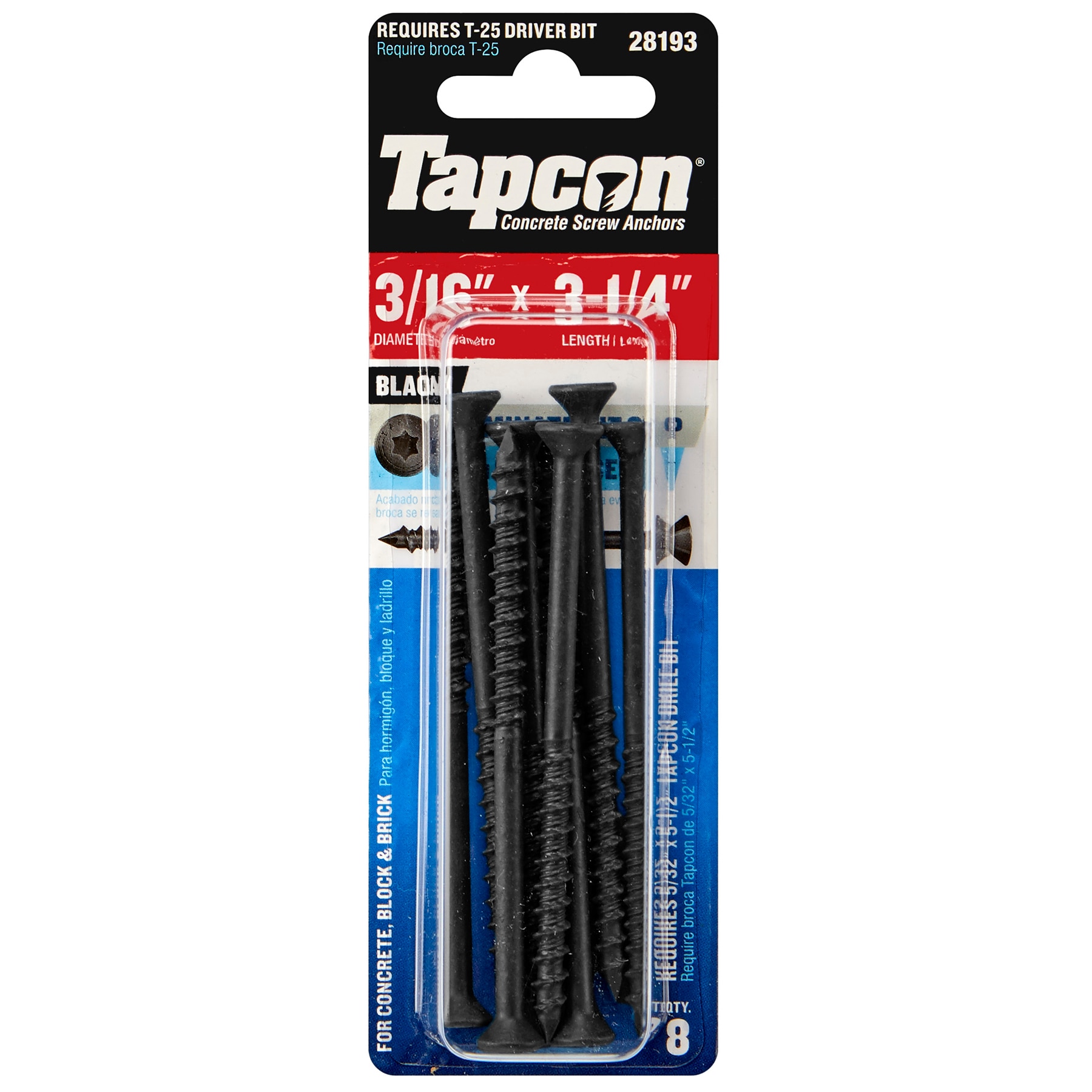 Tapcon 3/16-in x 3-1/4-in Concrete Screws Anchors (8-Pack) 28193 at ...