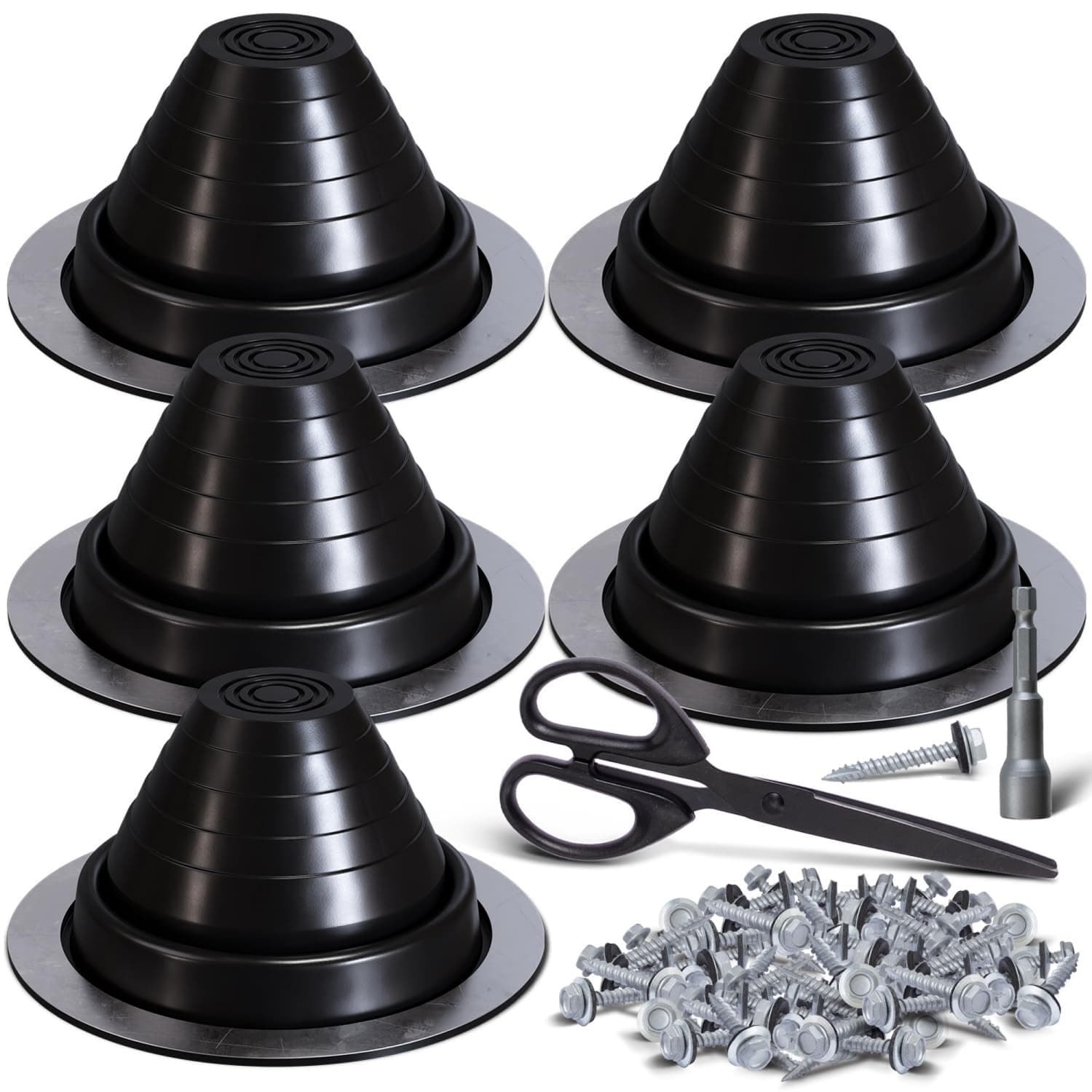 Angel Sar 5-Pack 1/4-in to 5-in Black Vent and Pipe Flashing with Hex Socket Screws for Roofing