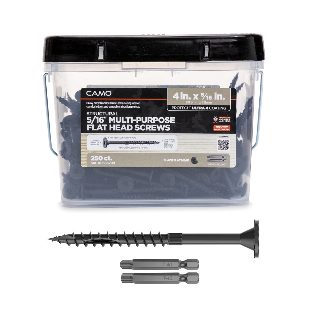 CAMO 5/16-in x 4-in Black Galvanized/Coated Flat-Head Exterior Structural  Wood Screws (250-Pack) in the Lag Screws department at