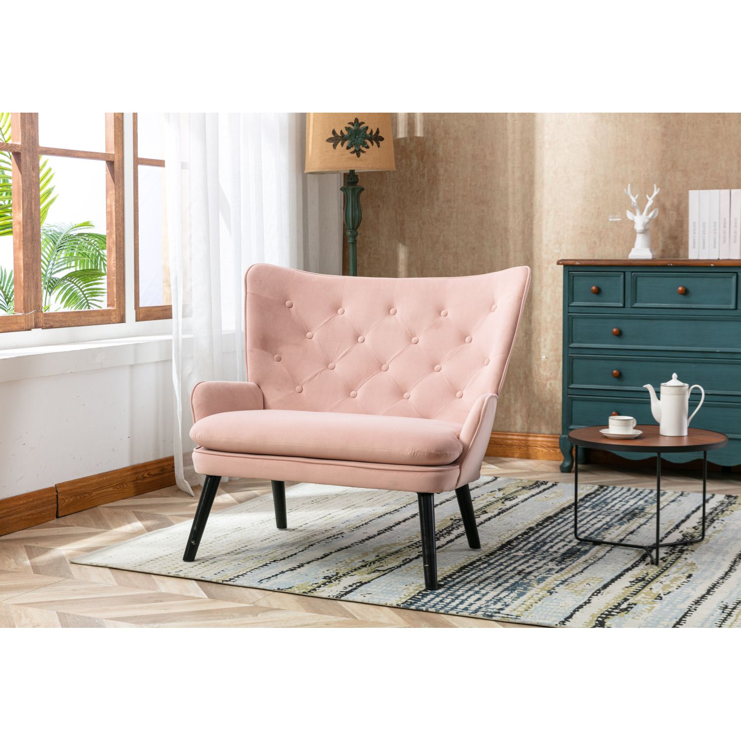 JASMODER Contemporary Pink Linen Accent Chair for Home or Office at ...