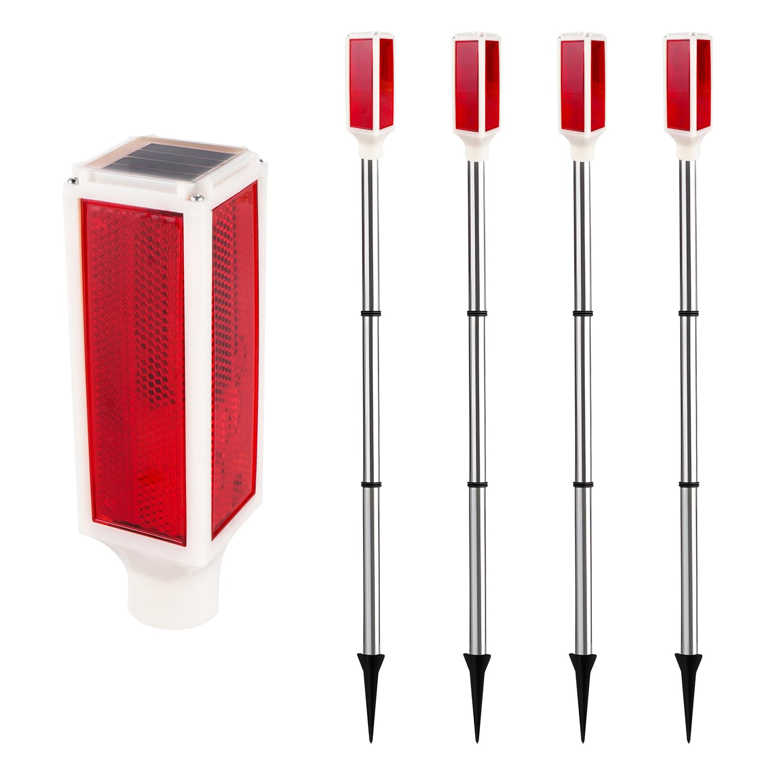 LAIFUCAM  Solar Path Lights Outdoor Waterproof Driveway Markers with Two Lighting Modes LED Solar Light Four Pack Thirty Inches Red