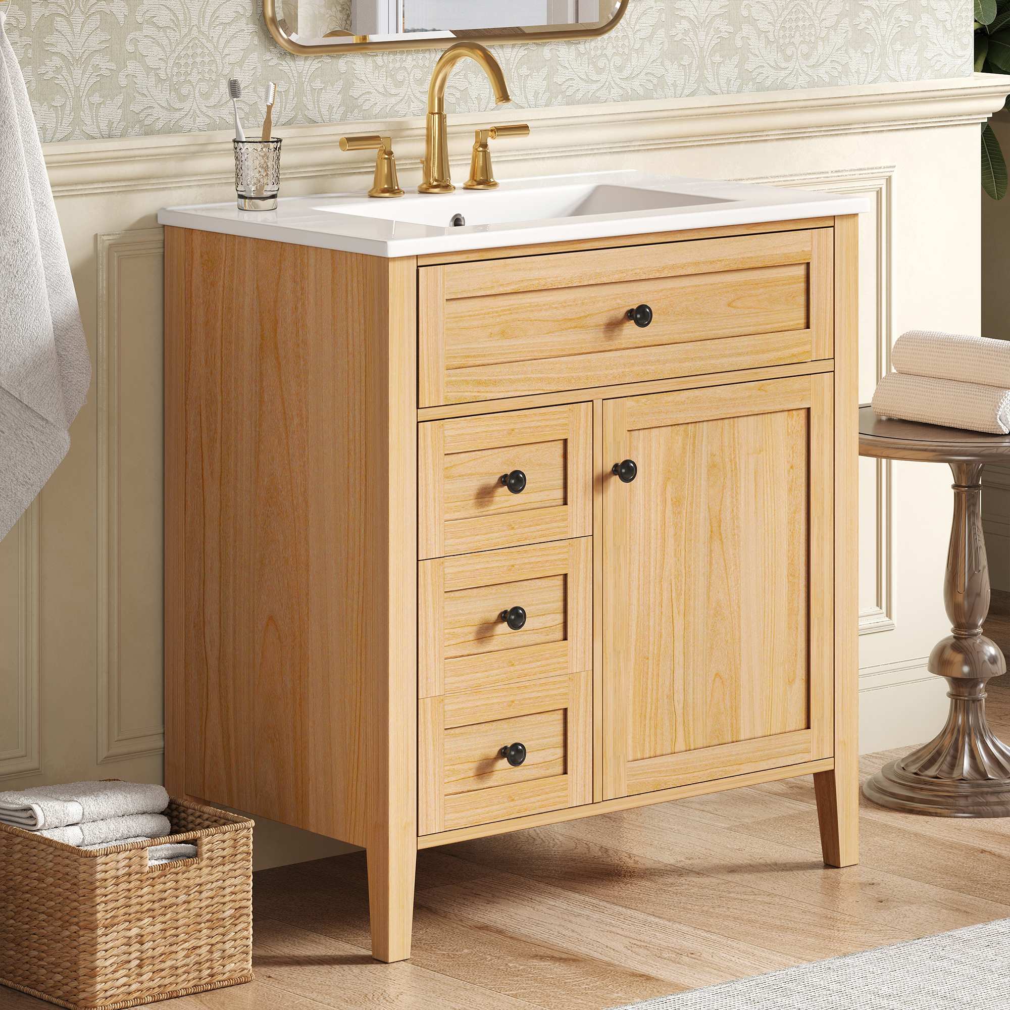 Roomfitters 30 Inch Rustic Farmhouse Bathroom Vanity with Ceramic Sink ...