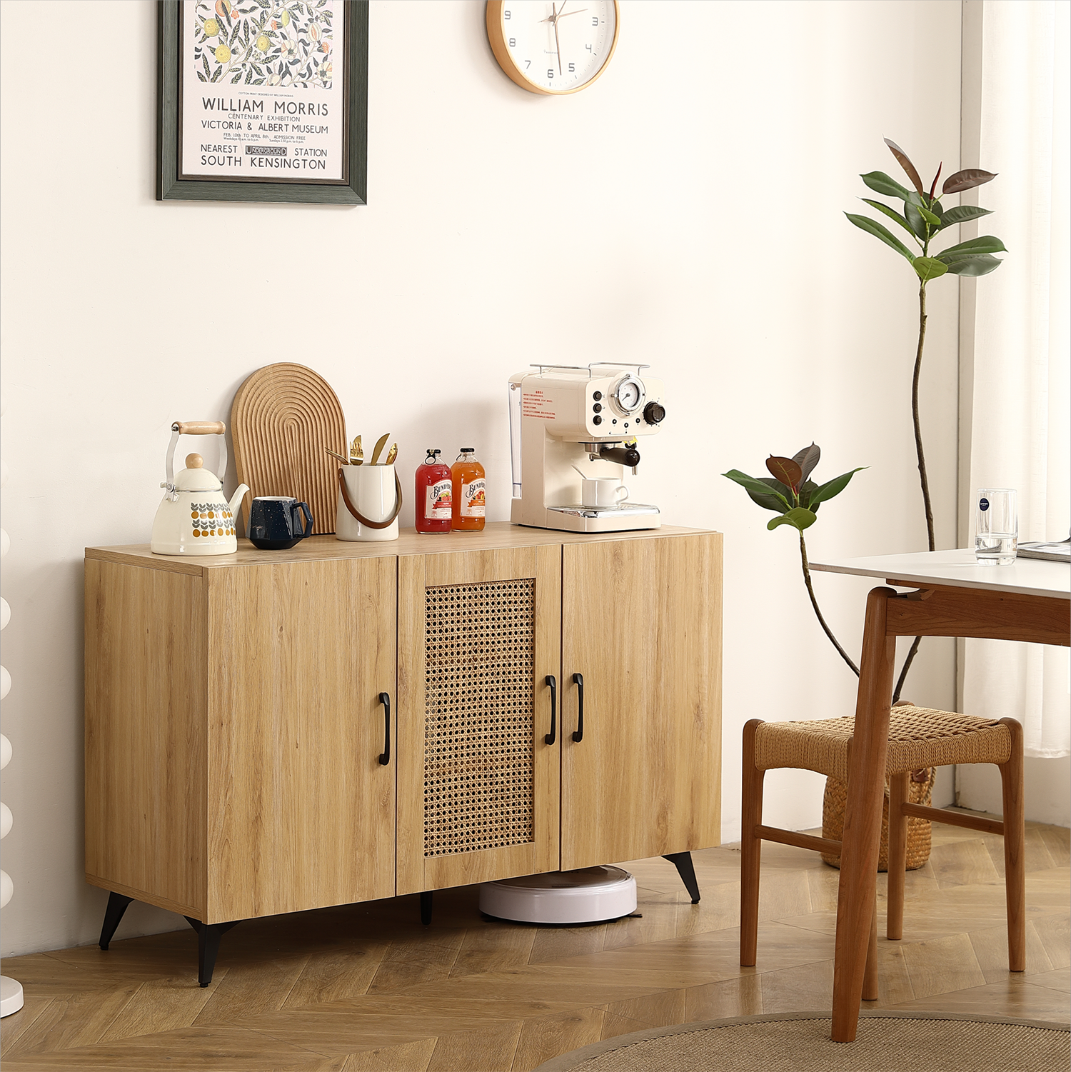 GZMR Rattan Mesh Side Cabinet Contemporary/Modern Oak Wood Sideboard