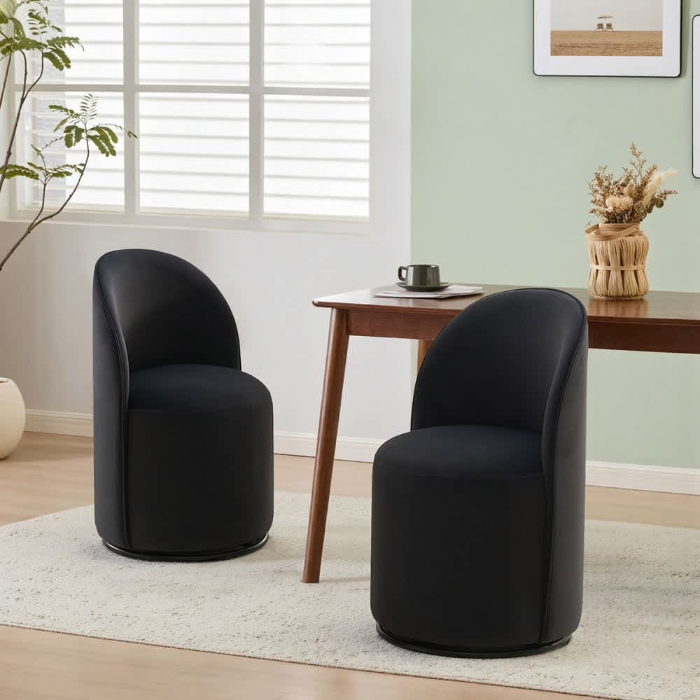 Coolbibila BELLA-DINING-GRAY Set of 2 Gray Velvet Upholstered Barrel Dining Chair Mid Century Modern Round Swivel Accent Chair