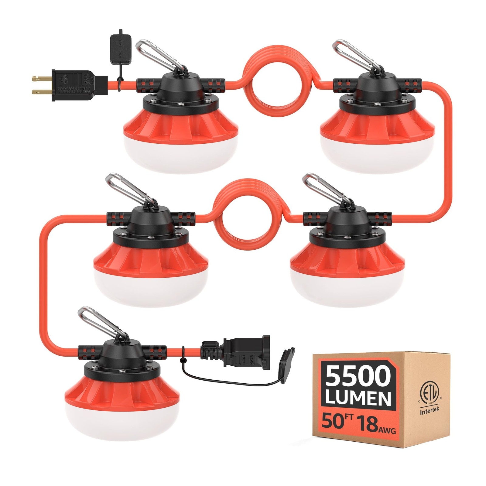 Afoxsos 50FT Industrial LED String Work Lights 50W 5500LM IP65 ...